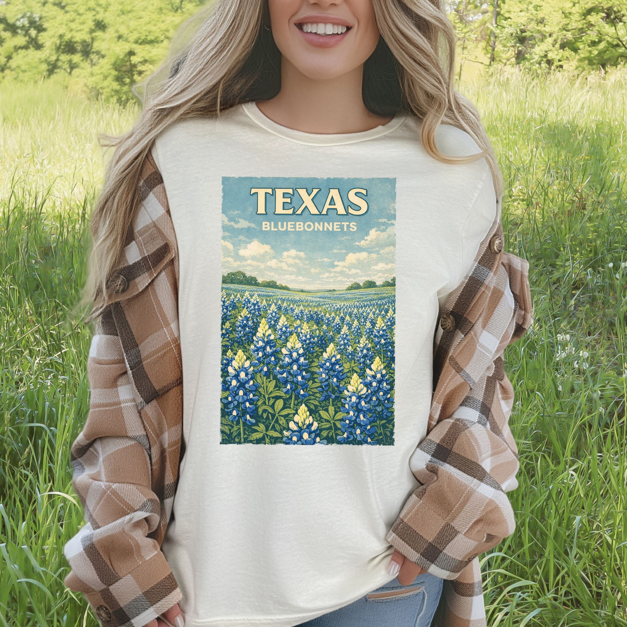 Texas Bluebonnets Wildflower Field Vintage Botanical Nature T-Shirt