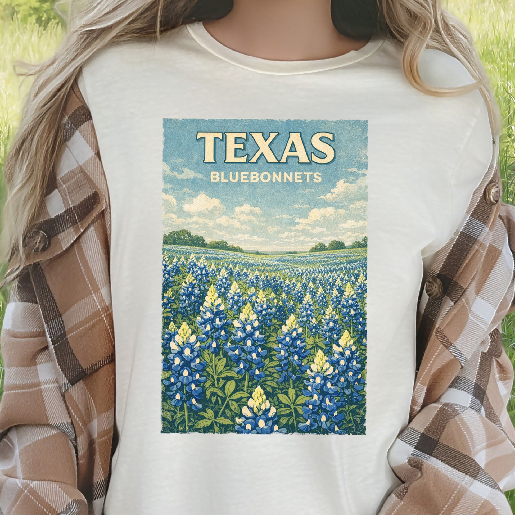 Texas Bluebonnets Wildflower Field Vintage Botanical Nature T-Shirt