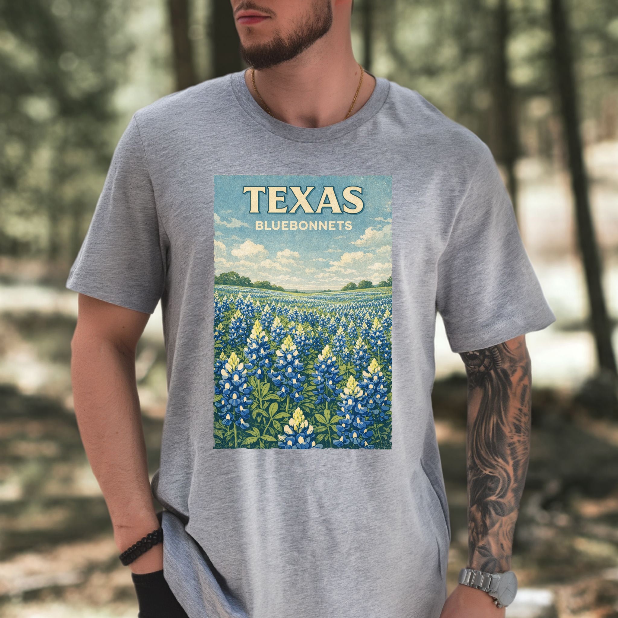 Texas Bluebonnets Wildflower Field Vintage Botanical Nature T-Shirt