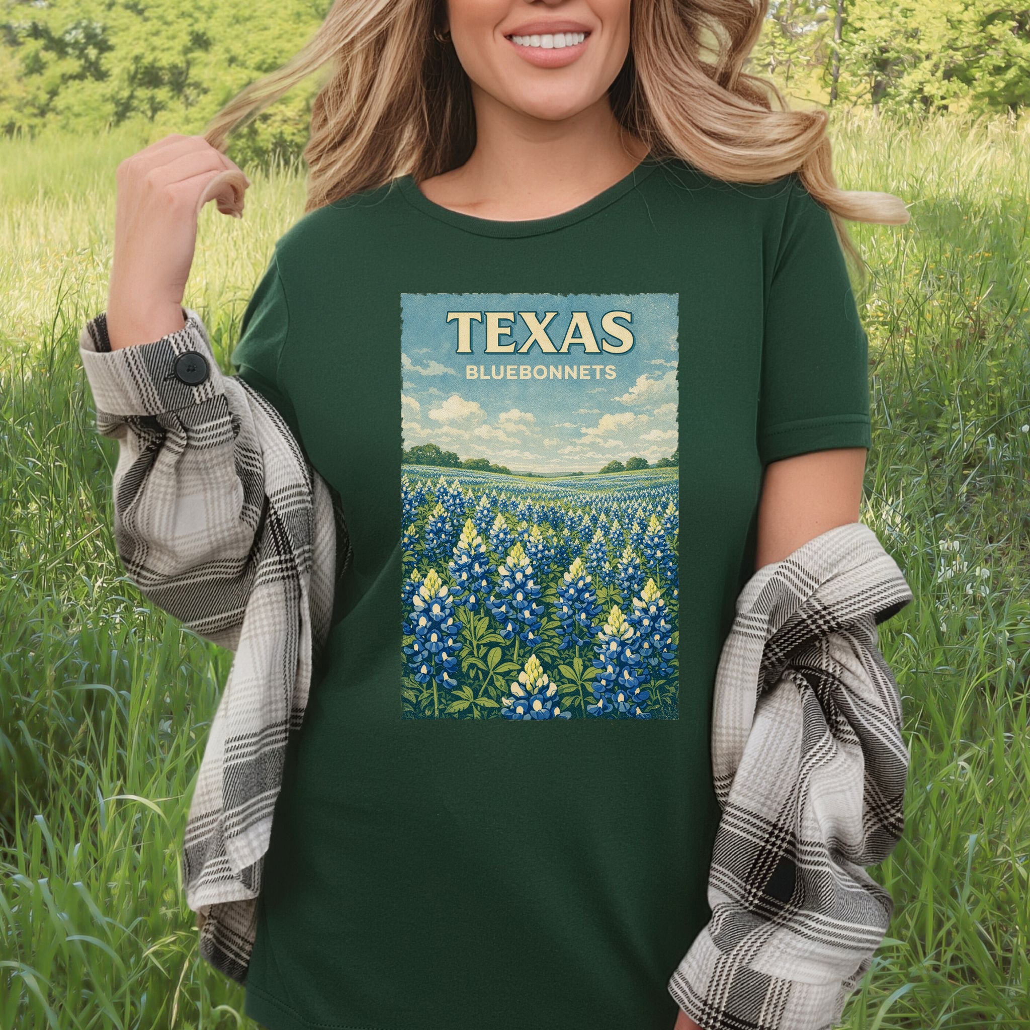 Texas Bluebonnets Wildflower Field Vintage Botanical Nature T-Shirt