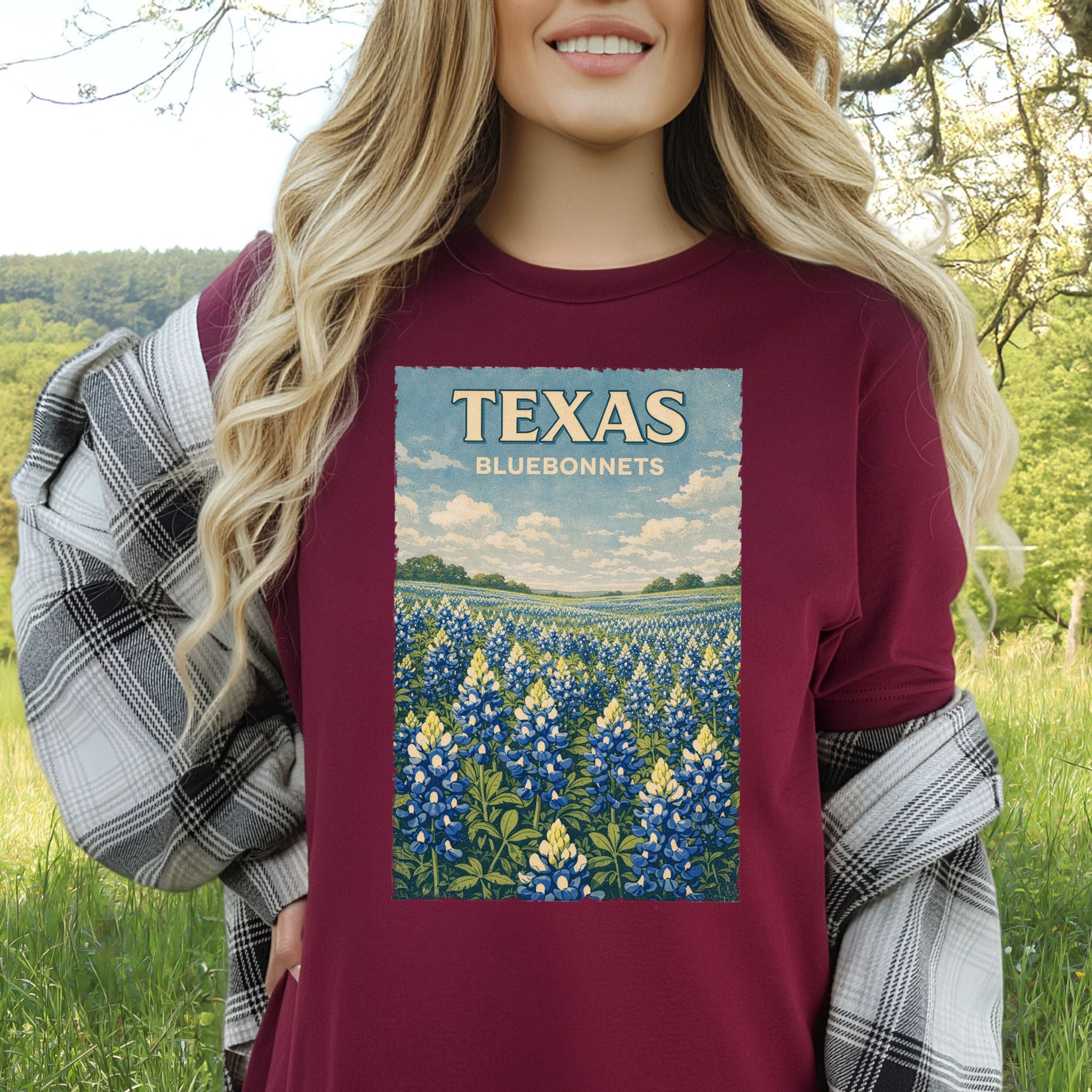 Texas Bluebonnets Wildflower Field Vintage Botanical Nature T-Shirt