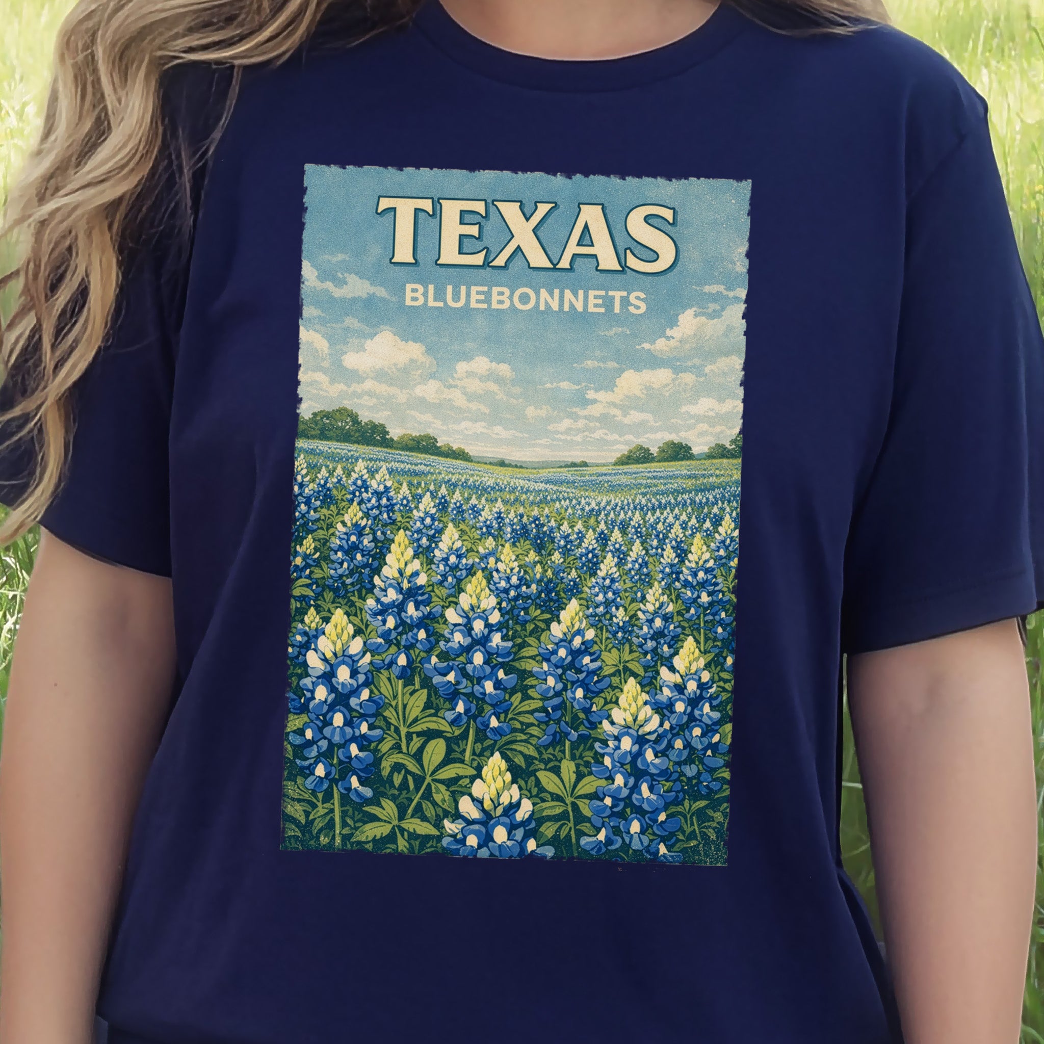 Texas Bluebonnets Wildflower Field Vintage Botanical Nature T-Shirt