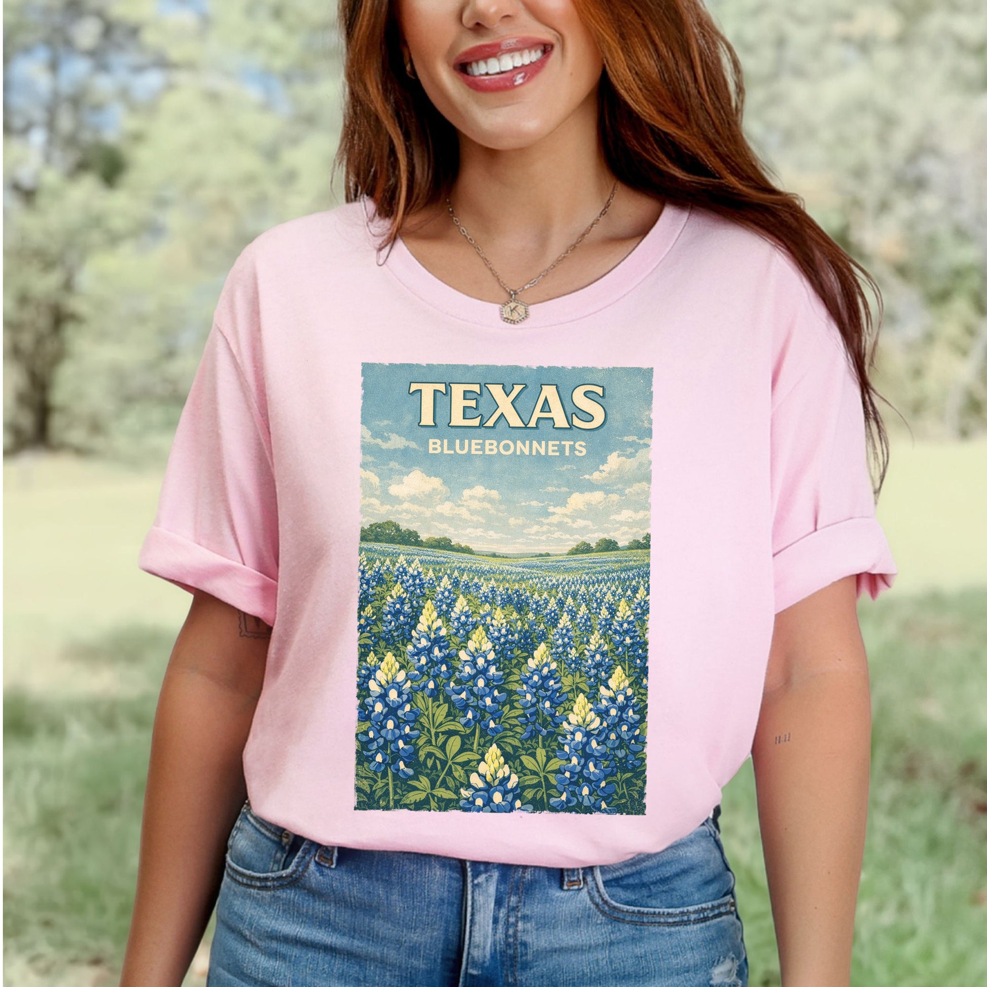 Texas Bluebonnets Wildflower Field Vintage Botanical Nature T-Shirt
