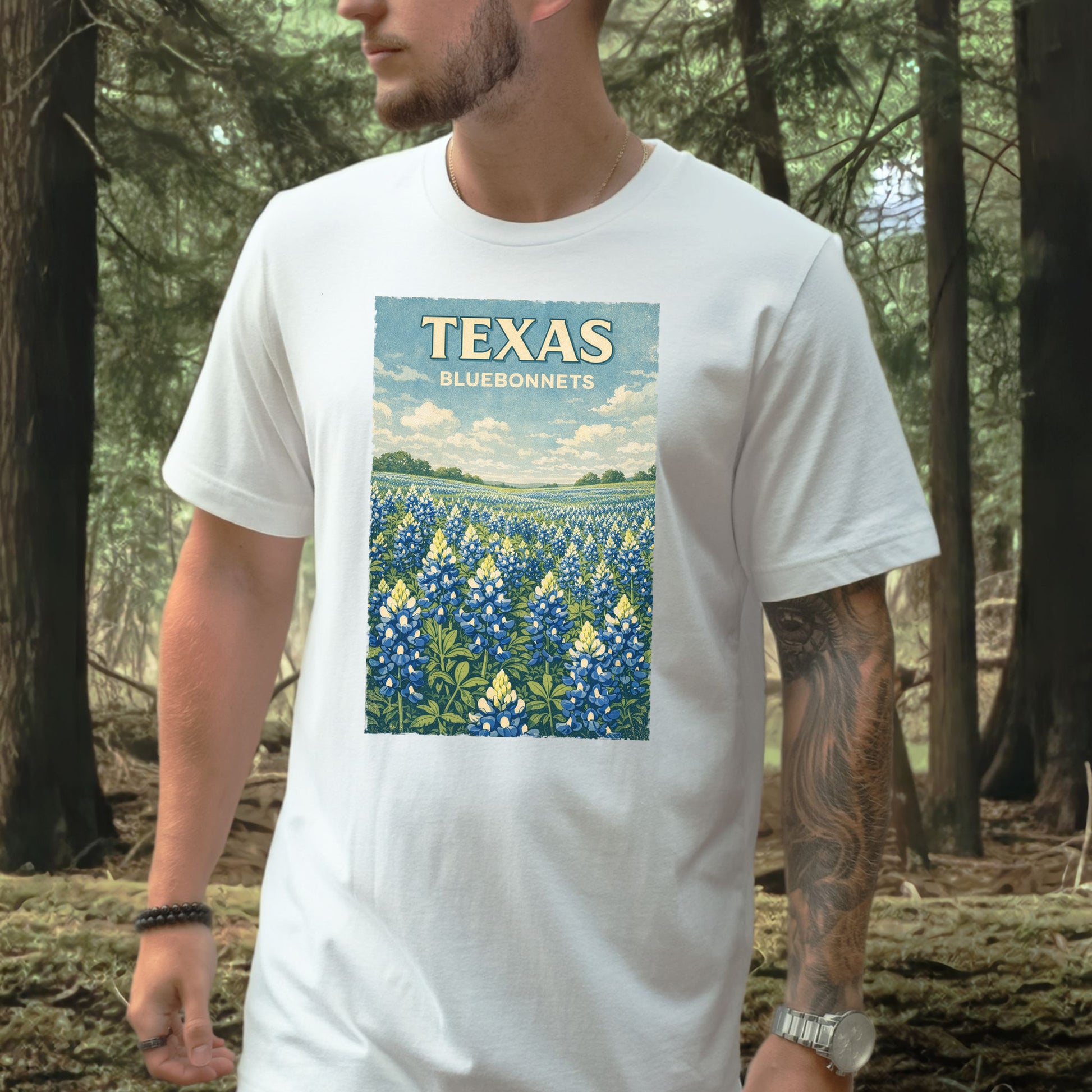 Texas Bluebonnets Wildflower Field Vintage Botanical Nature T-Shirt
