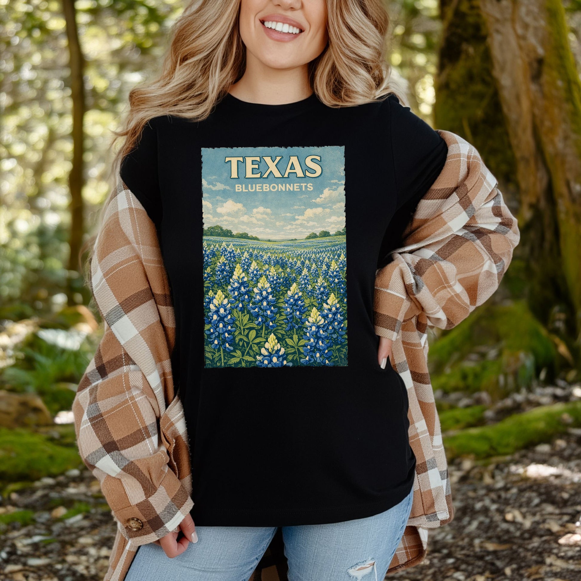 Texas Bluebonnets Wildflower Field Vintage Botanical Nature T-Shirt
