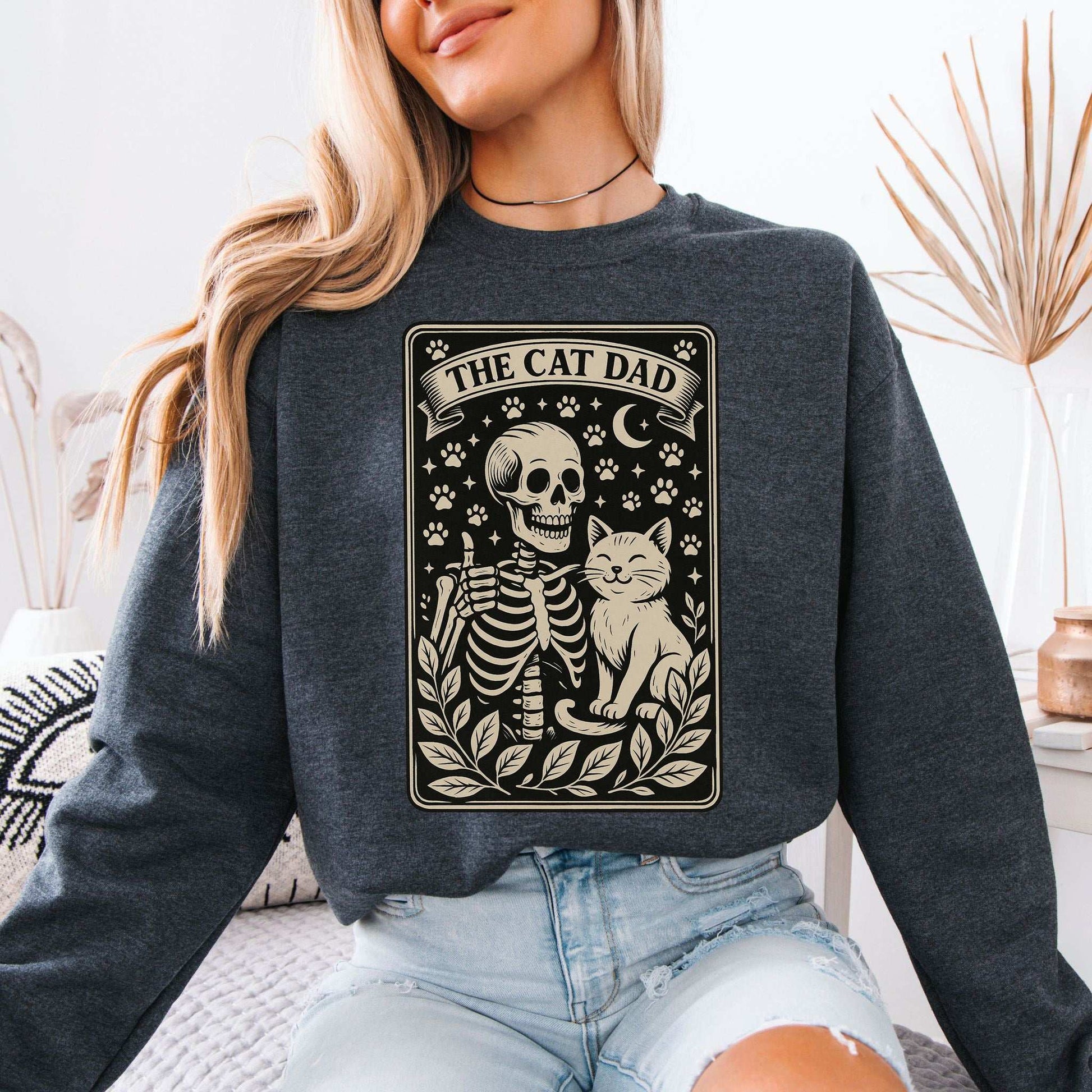 Cat Dad Skeleton Tarot Sweatshirt – Spooky Cute for Cat Lovers