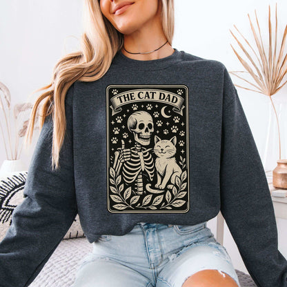Cat Dad Skeleton Tarot Sweatshirt – Spooky Cute for Cat Lovers