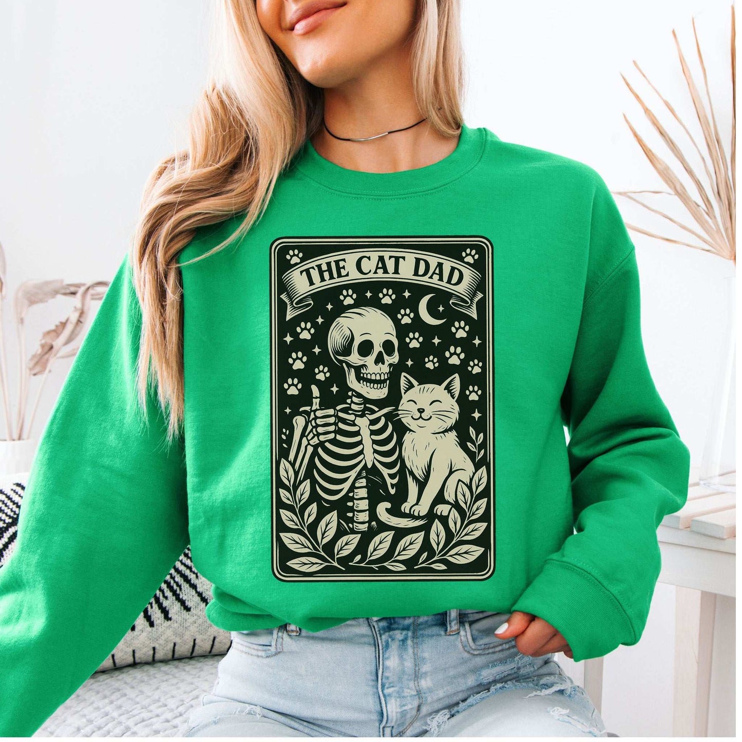 Cat Dad Skeleton Tarot Sweatshirt – Spooky Cute for Cat Lovers