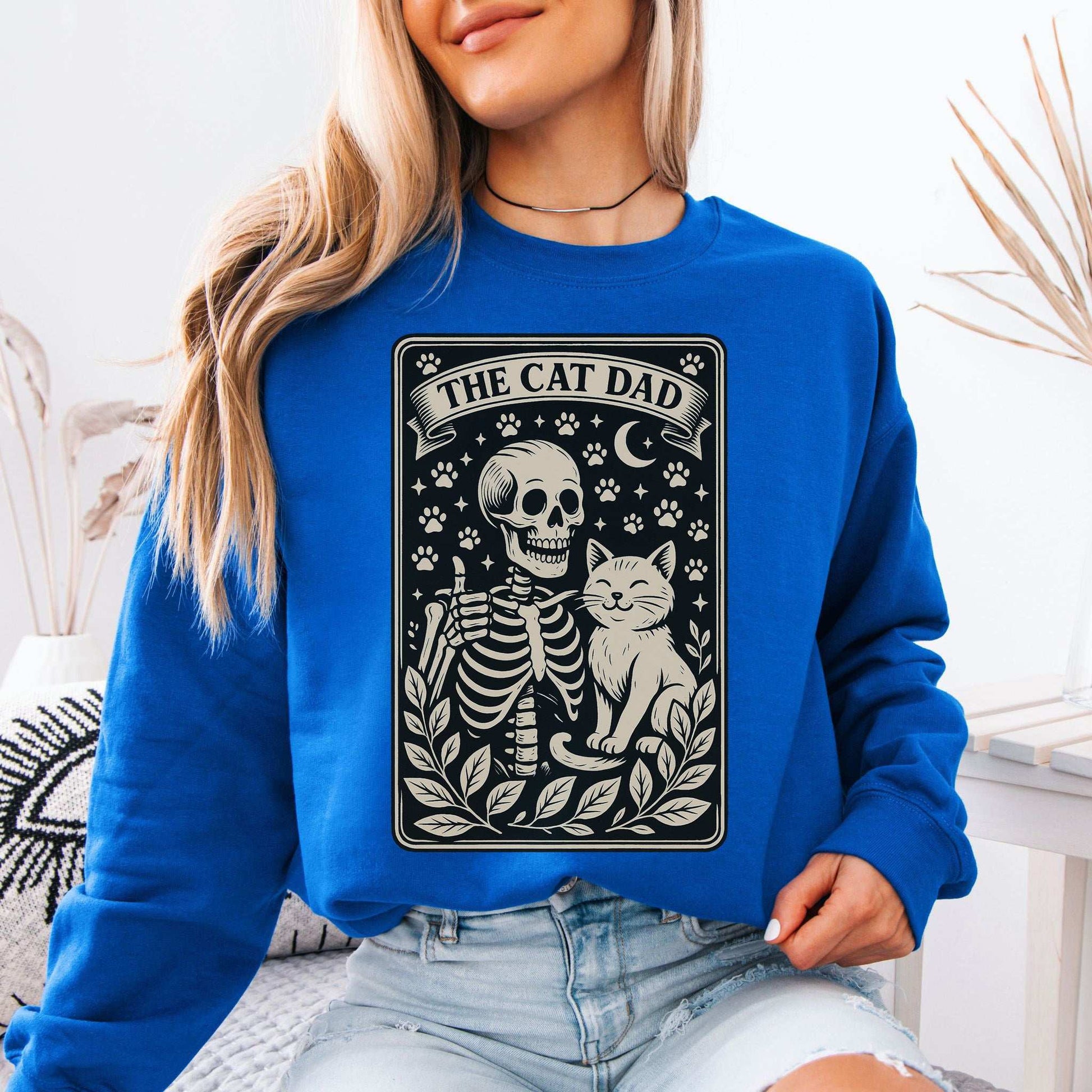 Cat Dad Skeleton Tarot Sweatshirt – Spooky Cute for Cat Lovers