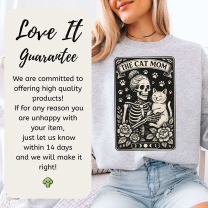 Cat Mom Skeleton Tarot Sweatshirt – Spooky Gothic Style for Cat Lovers