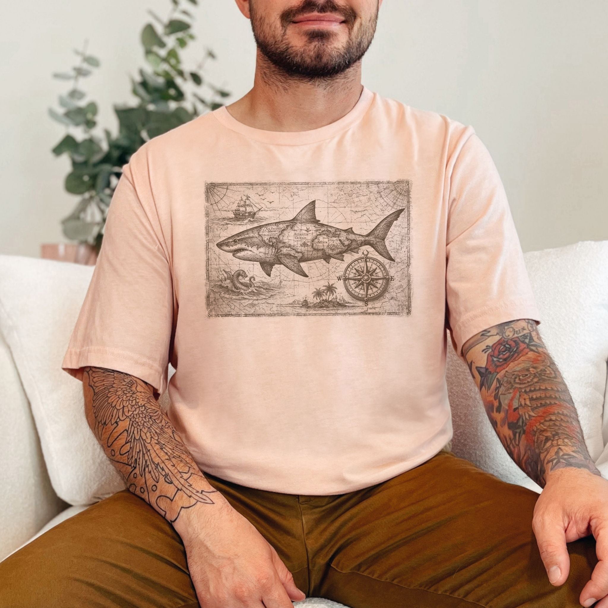 Great Ocean Shark Vintage Map Adventure T-Shirt