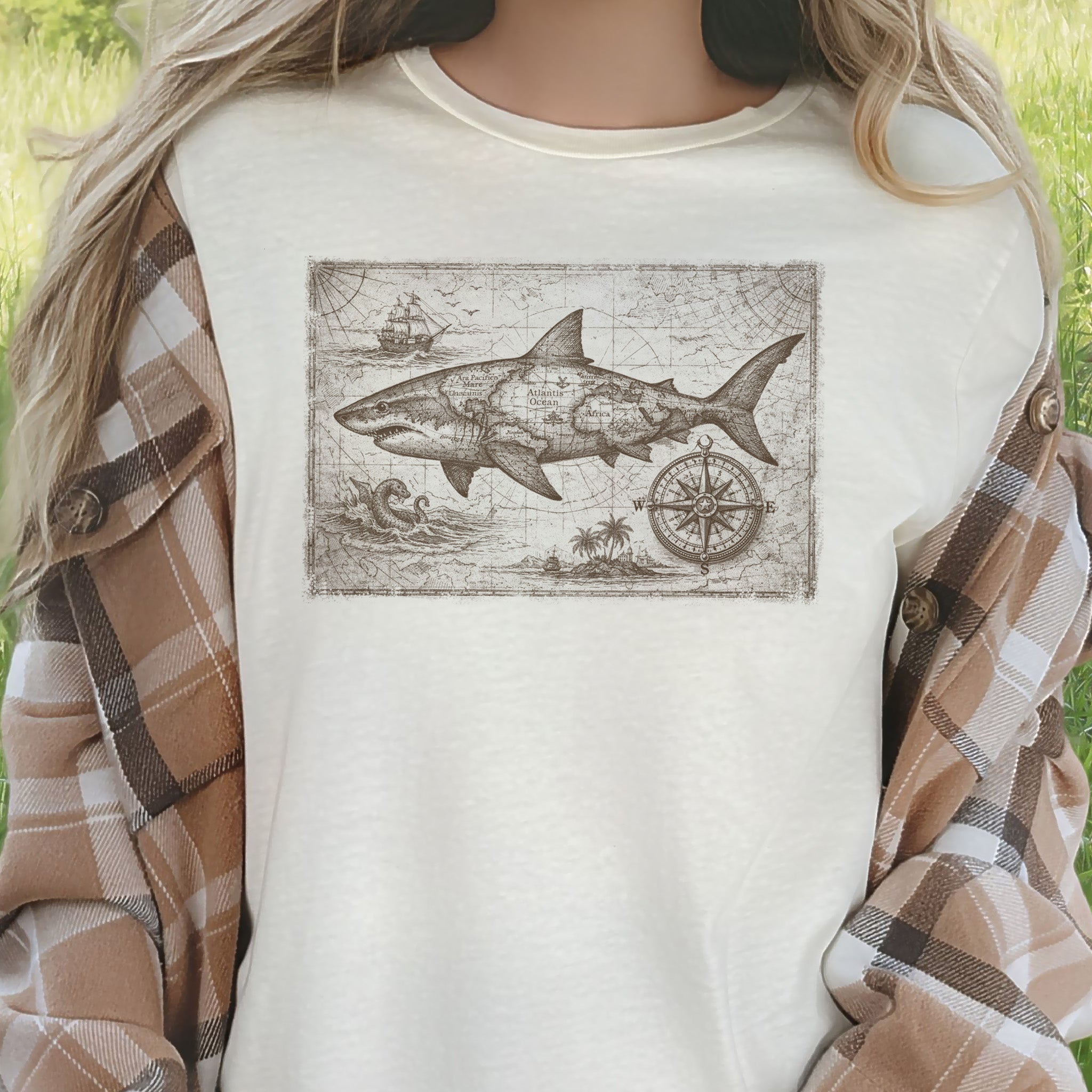 Great Ocean Shark Vintage Map Adventure T-Shirt