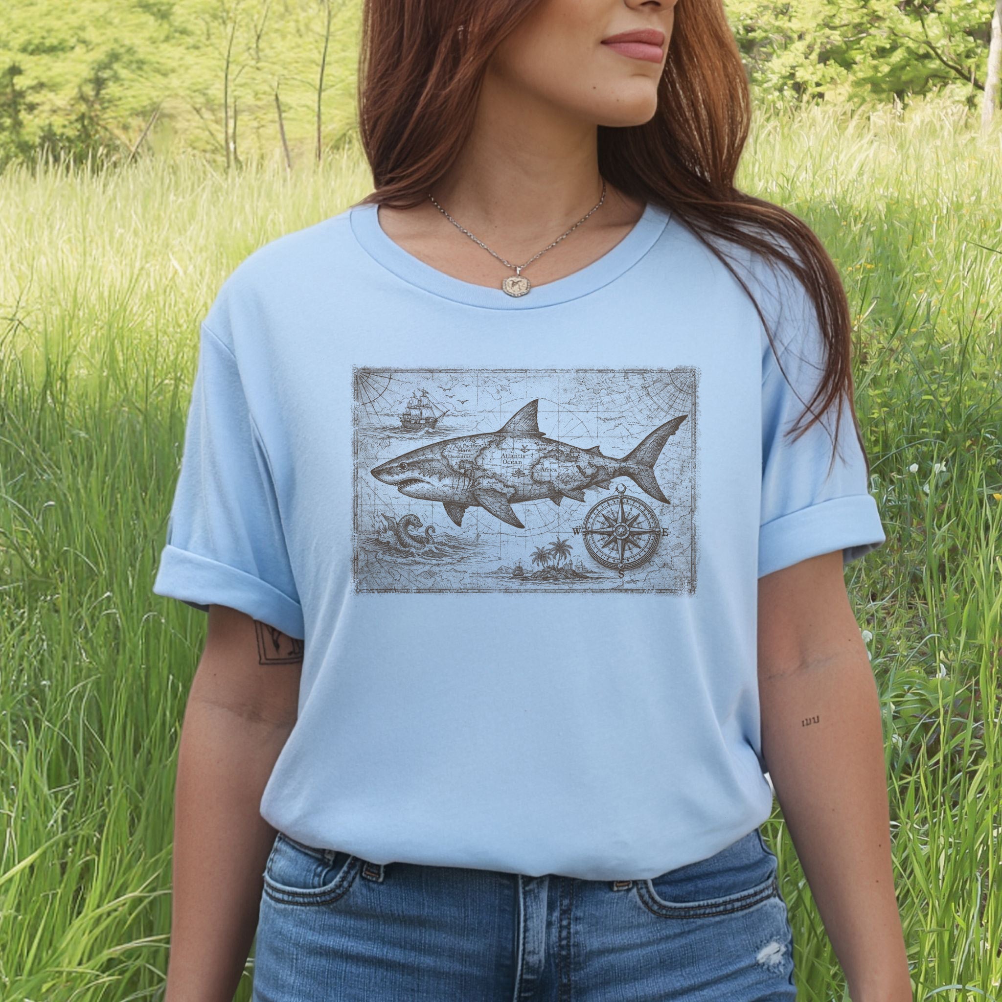 Great Ocean Shark Vintage Map Adventure T-Shirt