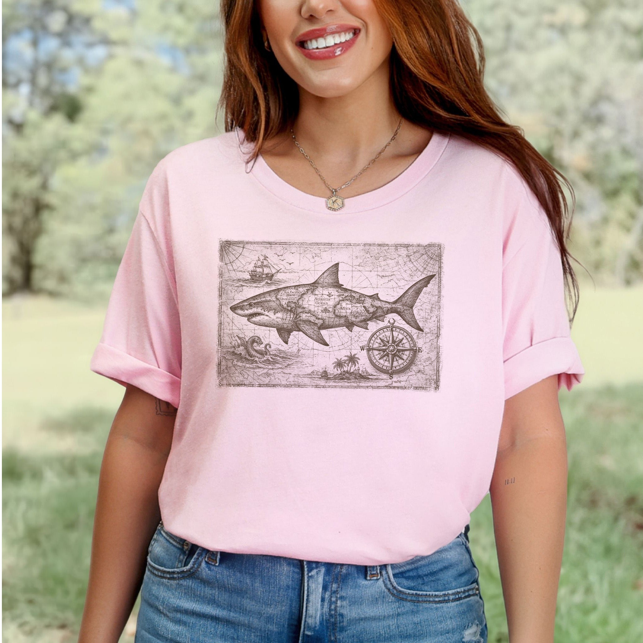 Great Ocean Shark Vintage Map Adventure T-Shirt