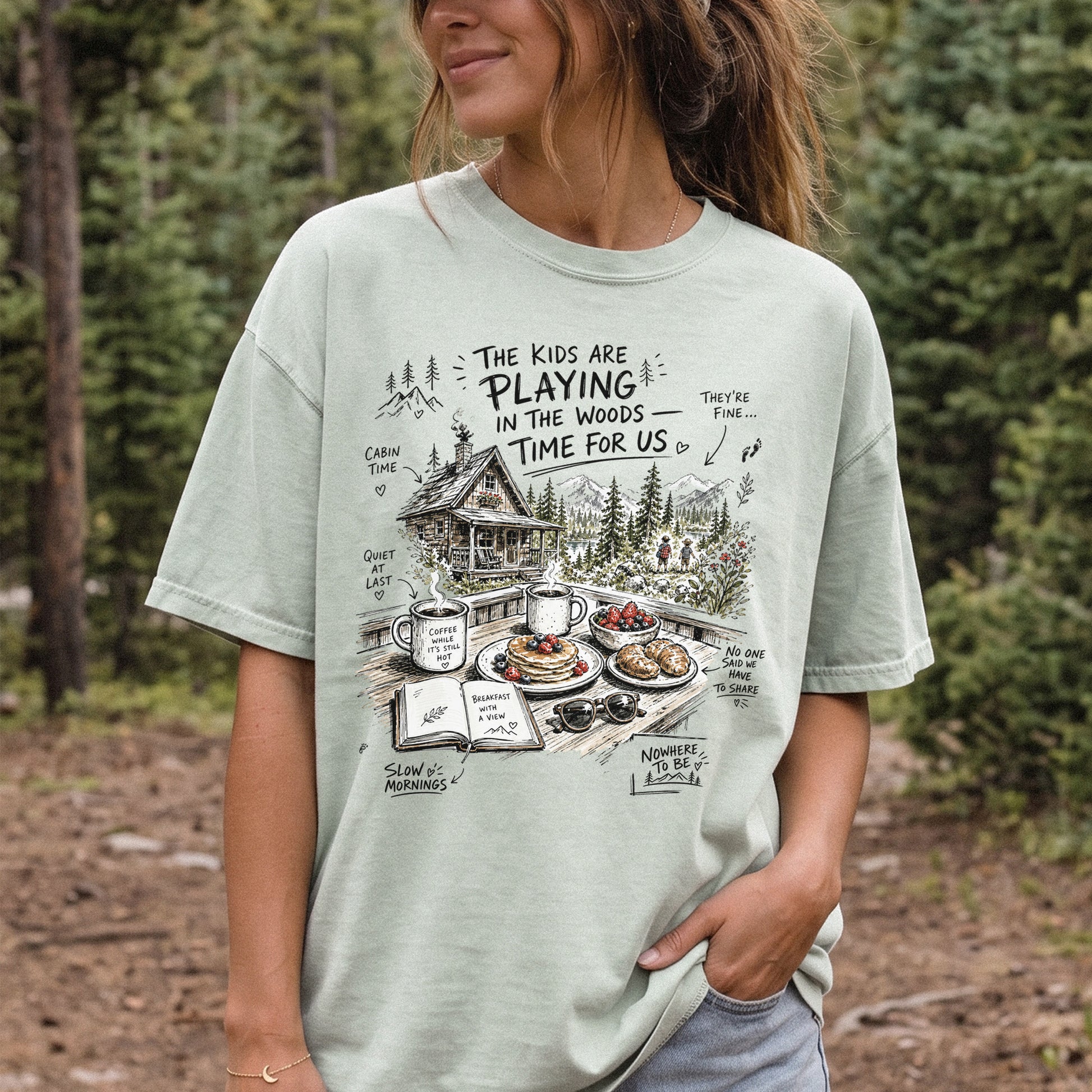 The Kids Are Playing in the Woods Comfort Colors Shirt – Cozy Cabin Morning Tee
