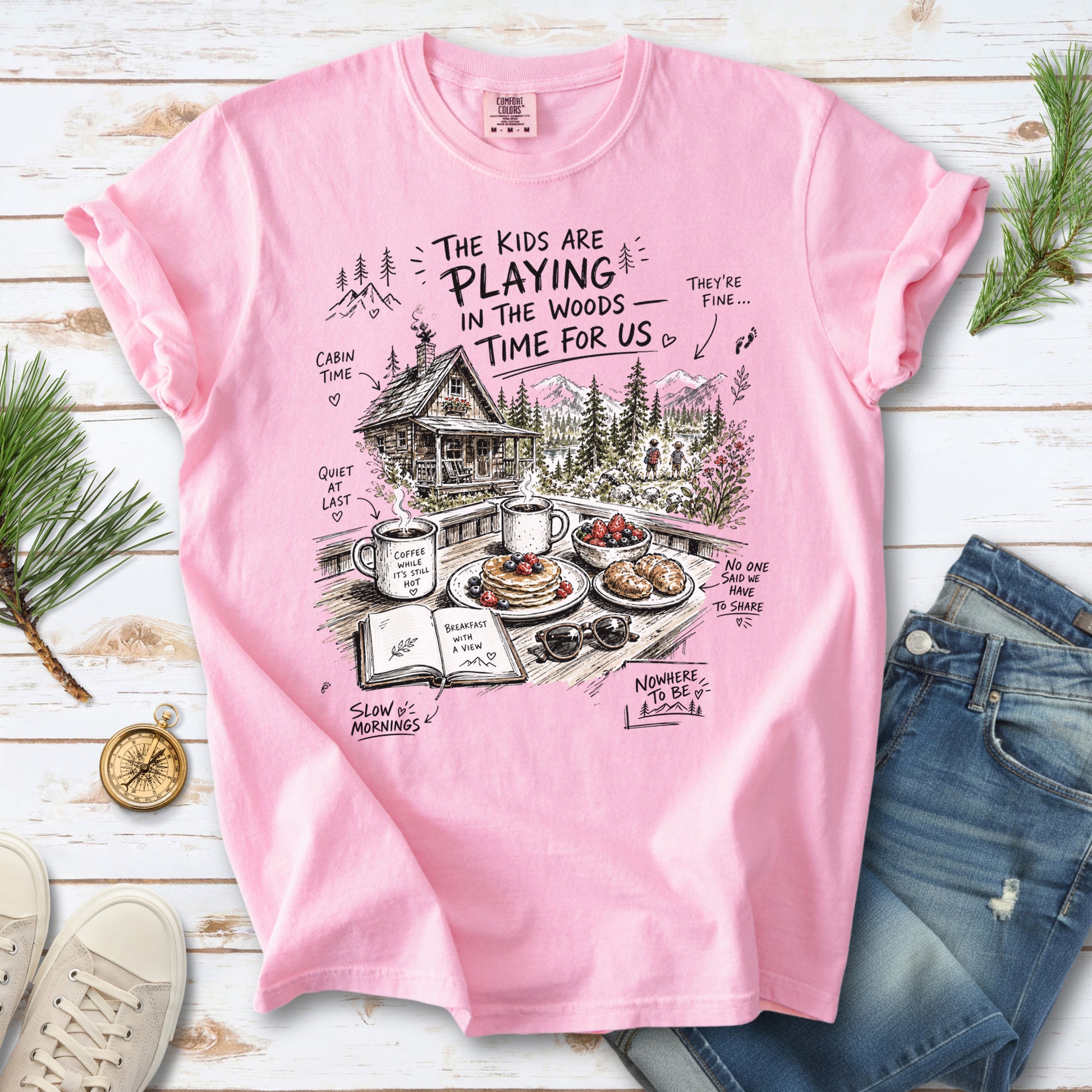 The Kids Are Playing in the Woods Comfort Colors Shirt – Cozy Cabin Morning Tee