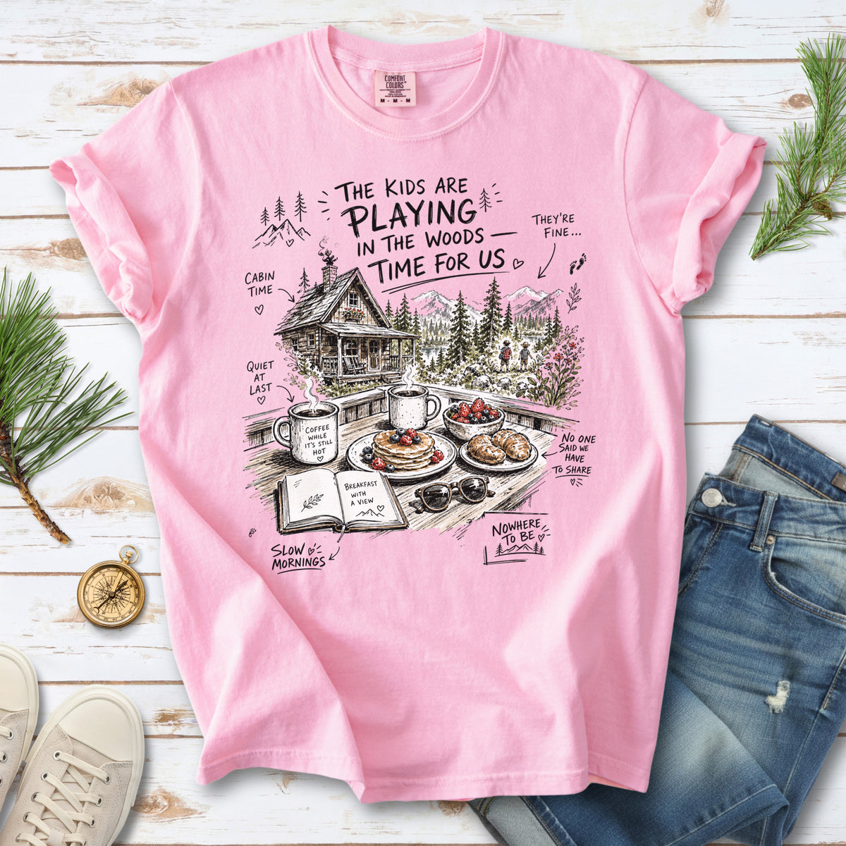 The Kids Are Playing in the Woods Comfort Colors Shirt – Cozy Cabin Morning Tee