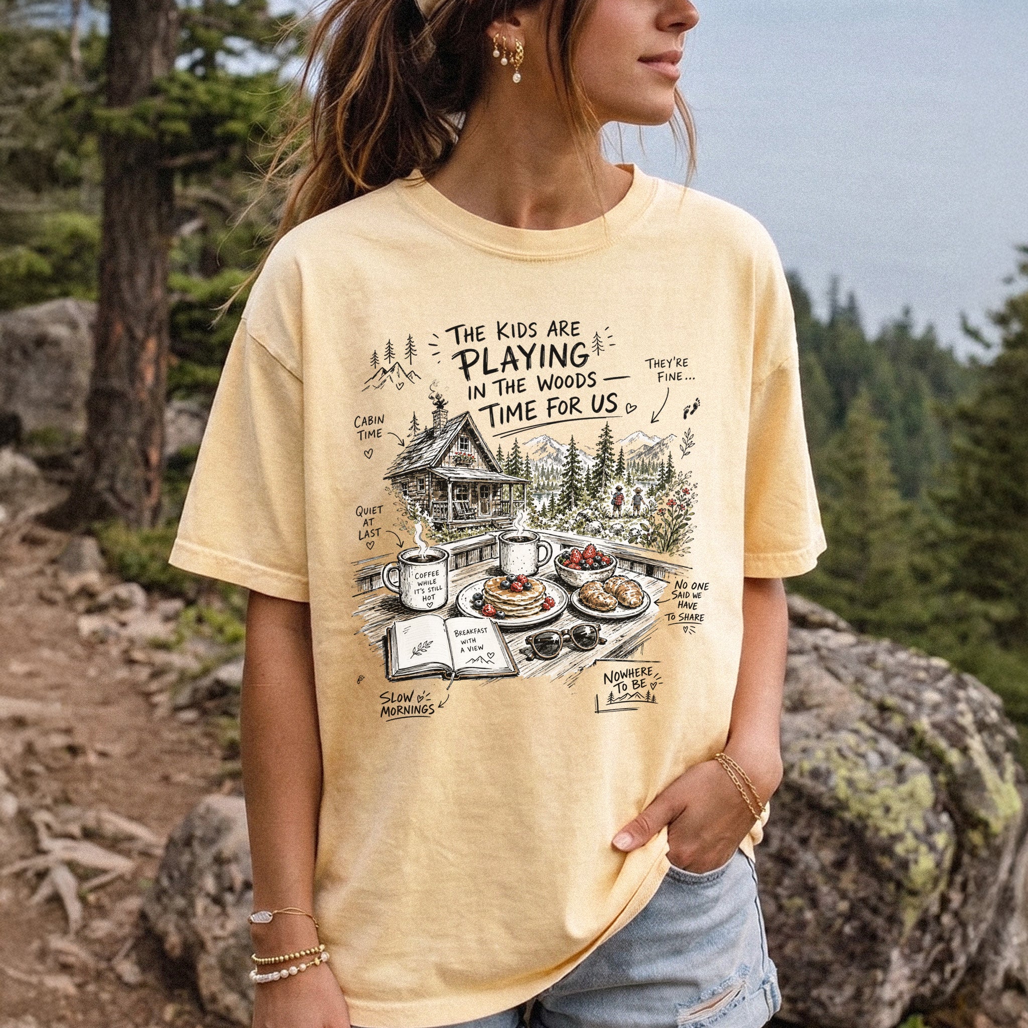 The Kids Are Playing in the Woods Comfort Colors Shirt – Cozy Cabin Morning Tee