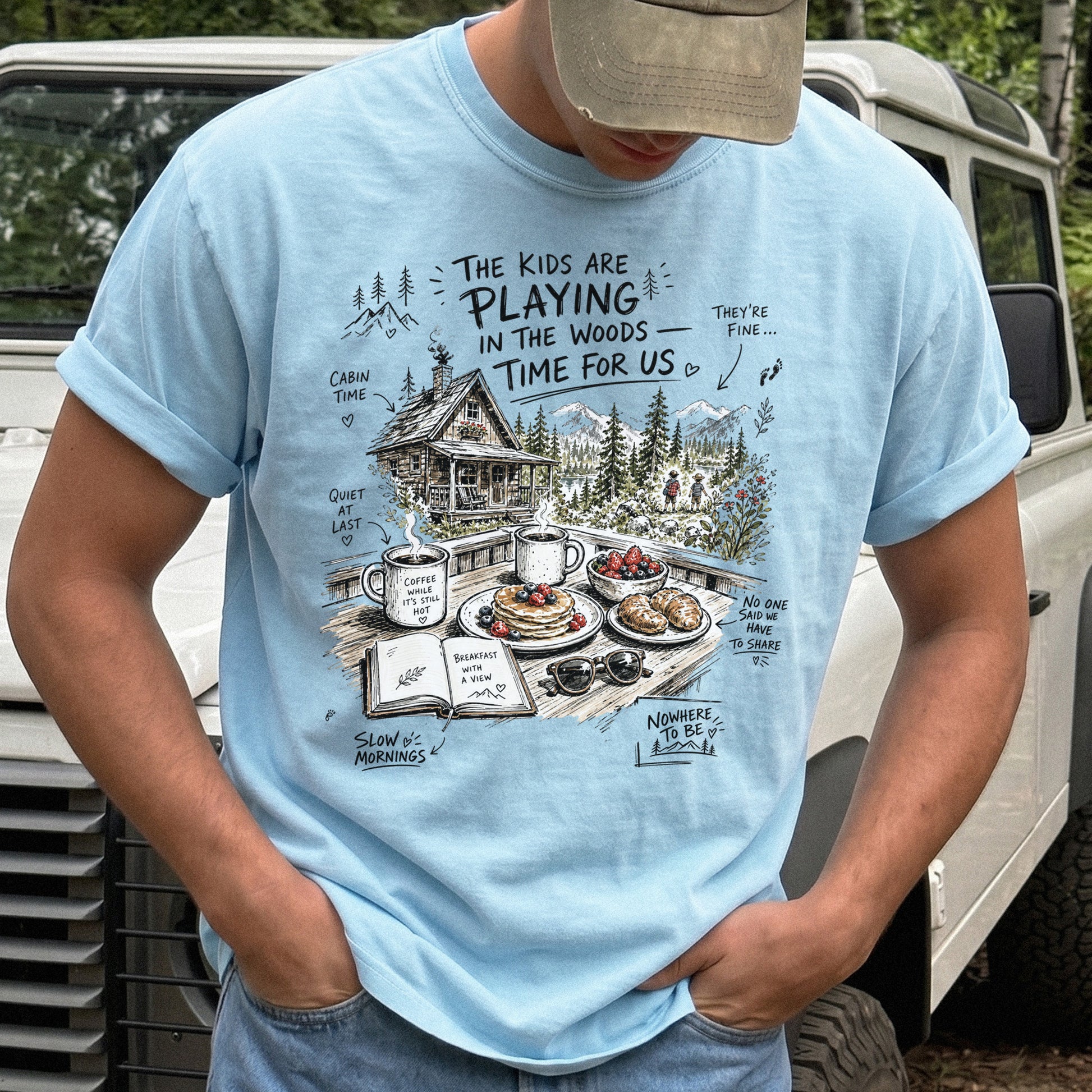 The Kids Are Playing in the Woods Comfort Colors Shirt – Cozy Cabin Morning Tee