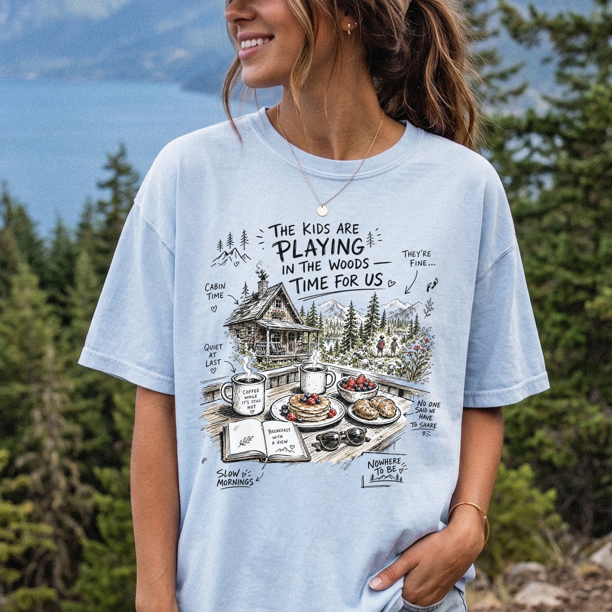 The Kids Are Playing in the Woods Comfort Colors Shirt – Cozy Cabin Morning Tee