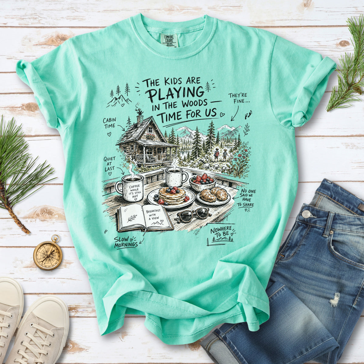 The Kids Are Playing in the Woods Comfort Colors Shirt – Cozy Cabin Morning Tee