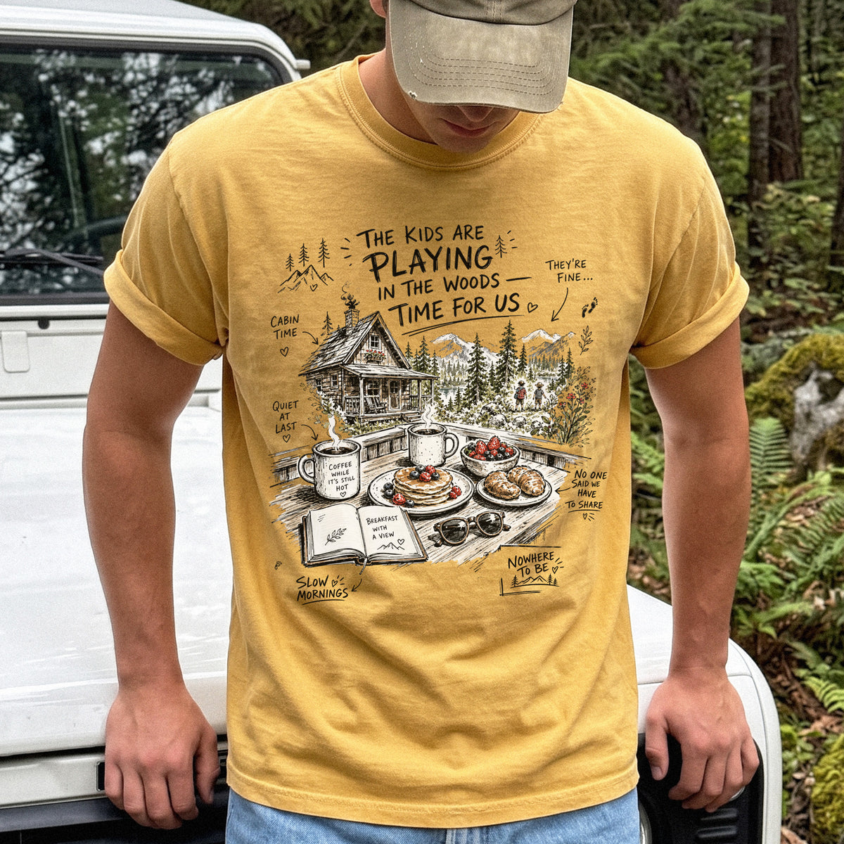 The Kids Are Playing in the Woods Comfort Colors Shirt – Cozy Cabin Morning Tee