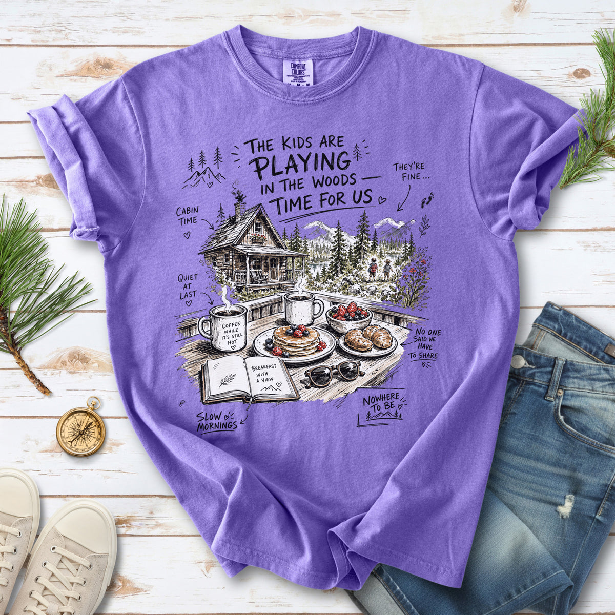 The Kids Are Playing in the Woods Comfort Colors Shirt – Cozy Cabin Morning Tee