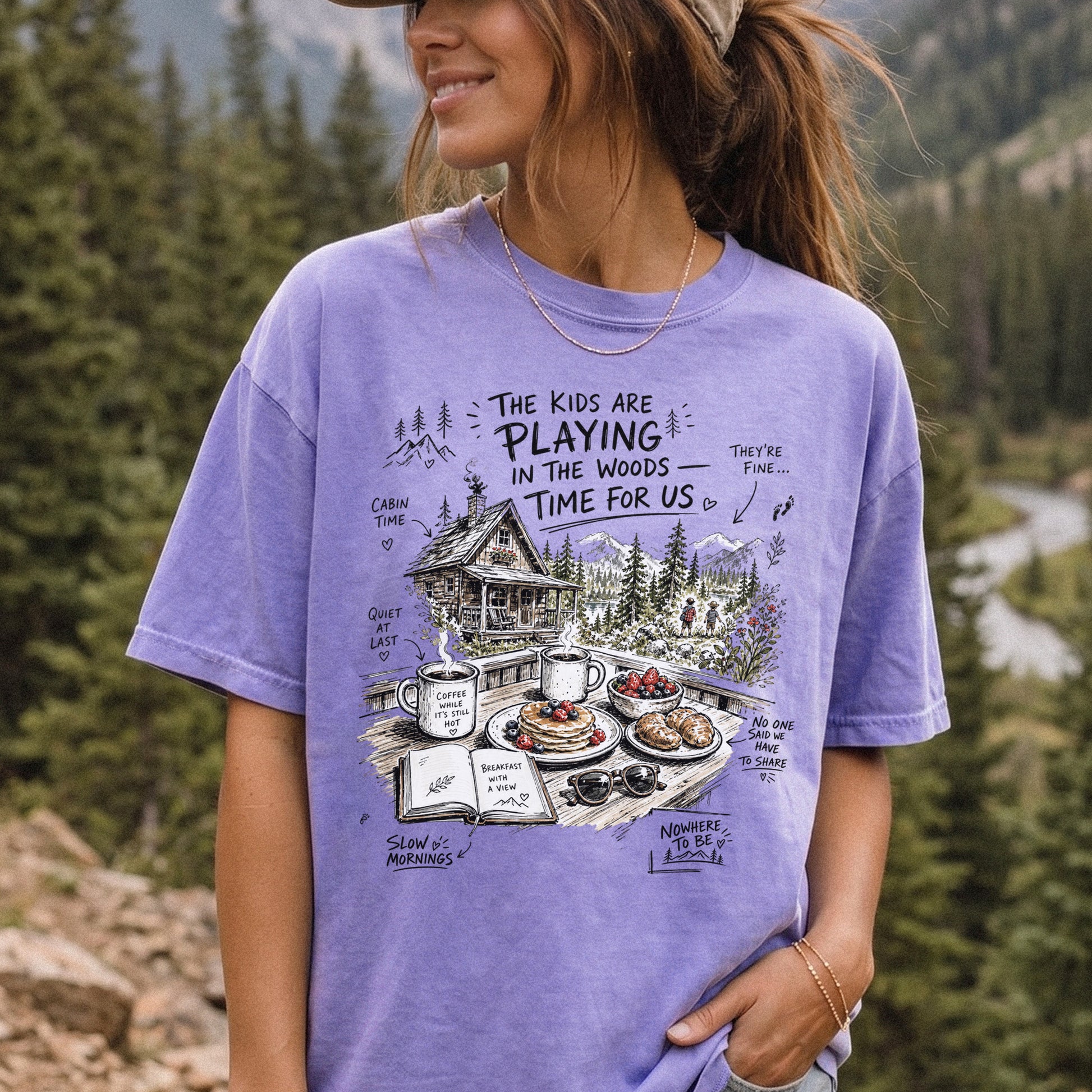 The Kids Are Playing in the Woods Comfort Colors Shirt – Cozy Cabin Morning Tee