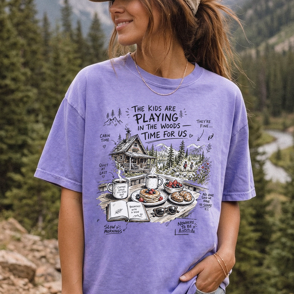 The Kids Are Playing in the Woods Comfort Colors Shirt – Cozy Cabin Morning Tee