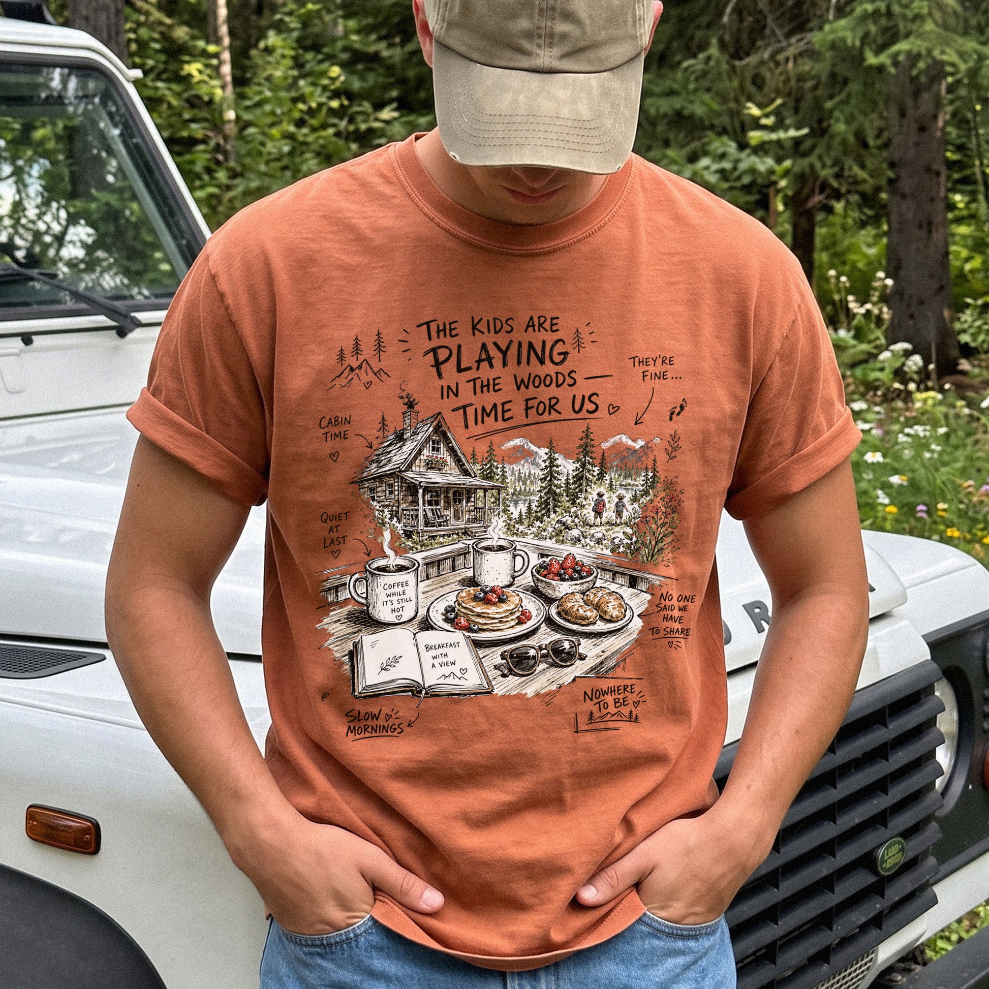The Kids Are Playing in the Woods Comfort Colors Shirt – Cozy Cabin Morning Tee