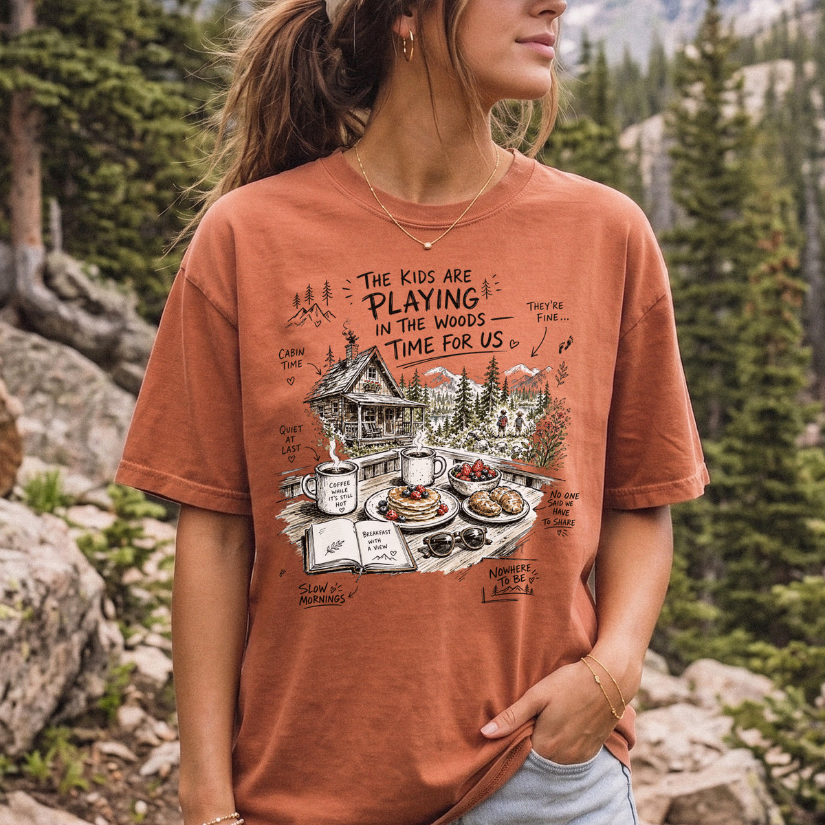 The Kids Are Playing in the Woods Comfort Colors Shirt – Cozy Cabin Morning Tee