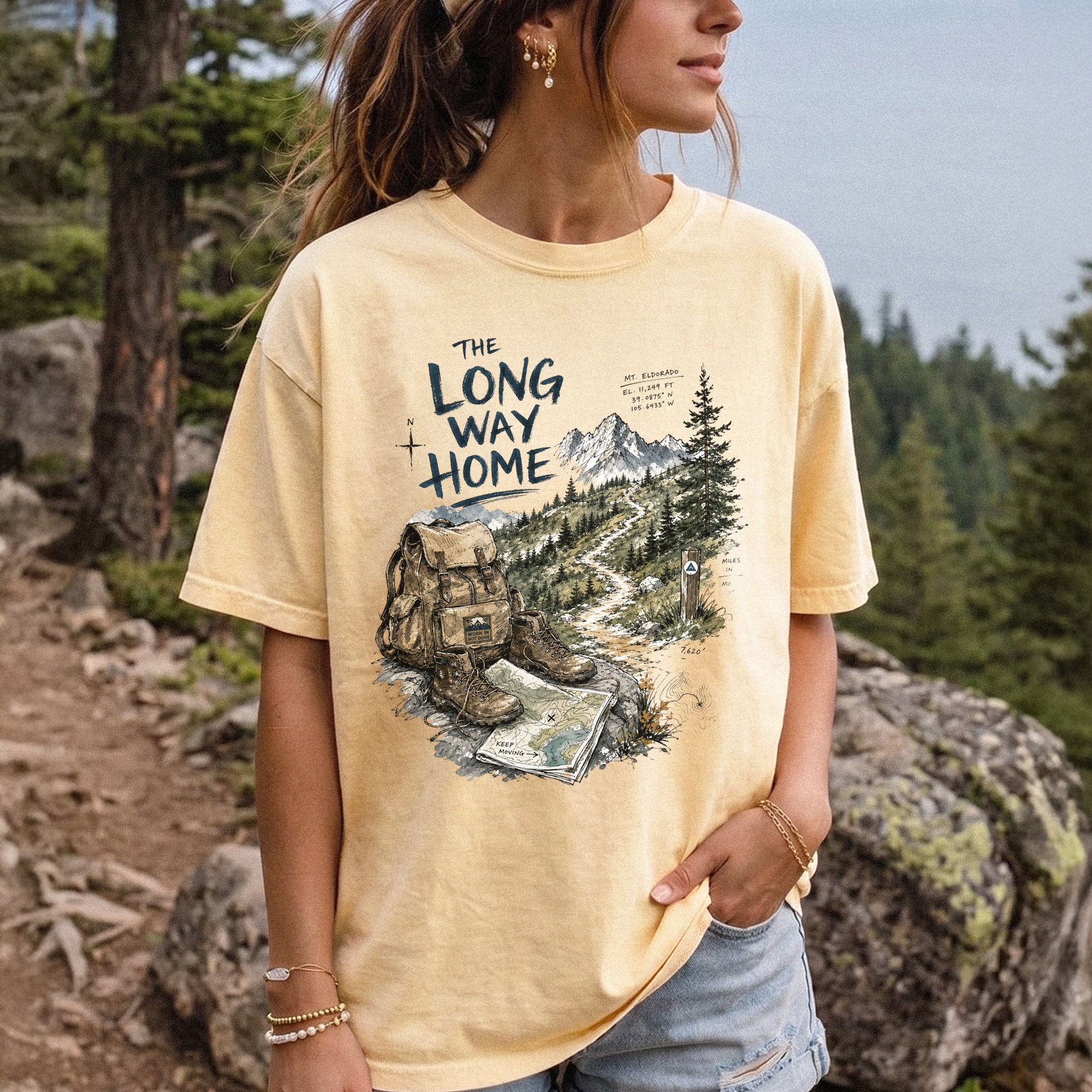 The Long Way Home Comfort Colors Shirt – Scenic Backpacking T-Shirt