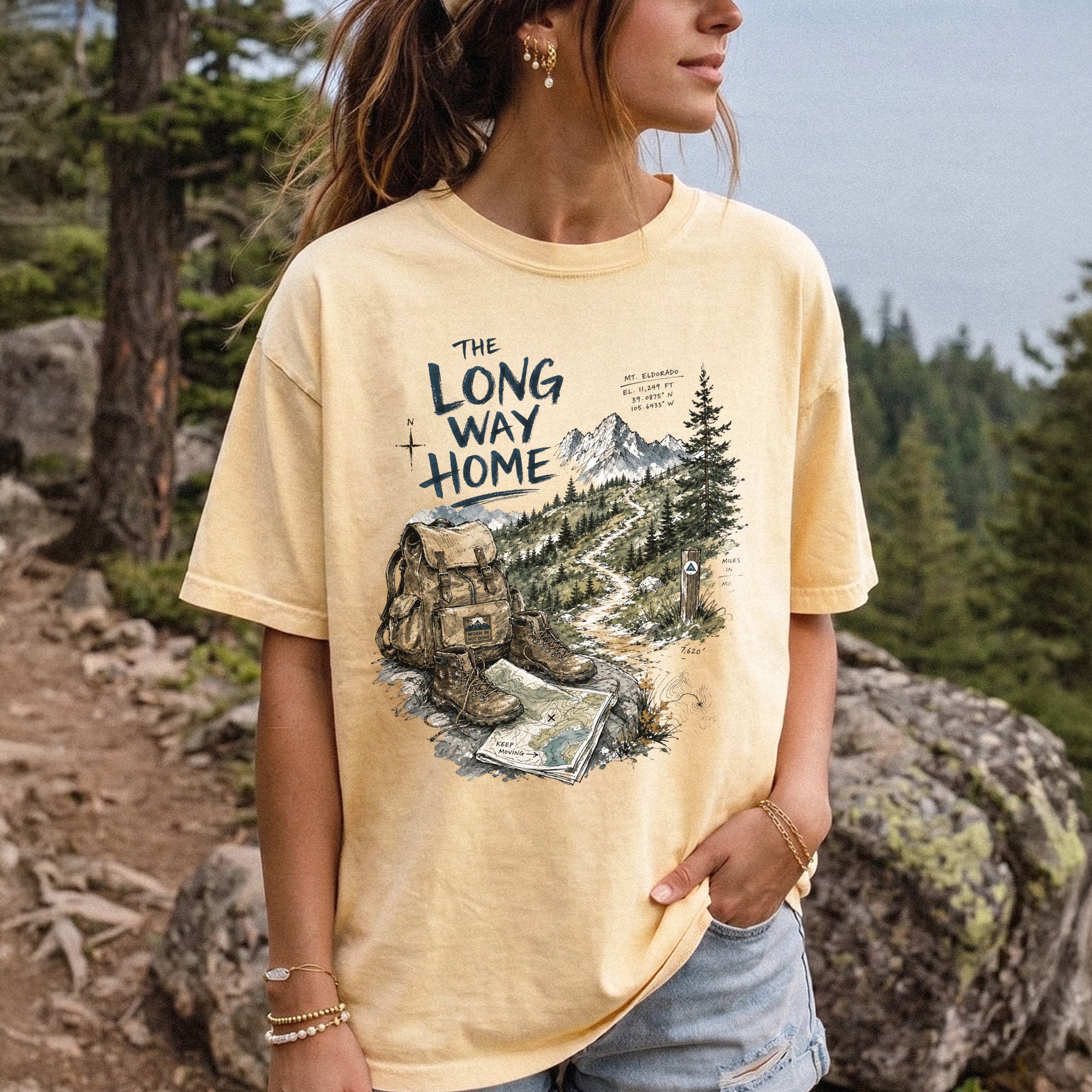 The Long Way Home Comfort Colors Shirt – Scenic Backpacking T-Shirt