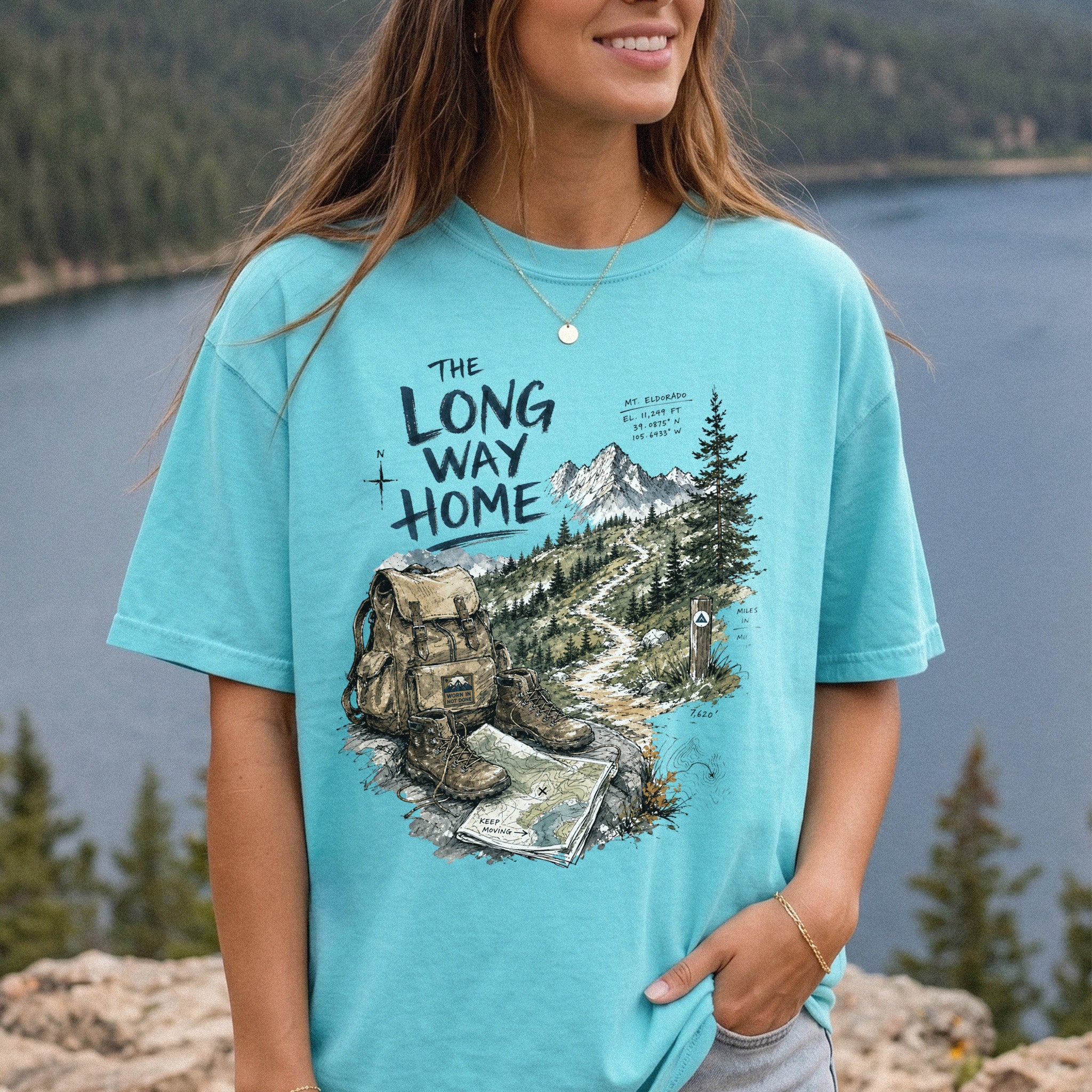 The Long Way Home Comfort Colors Shirt – Scenic Backpacking T-Shirt