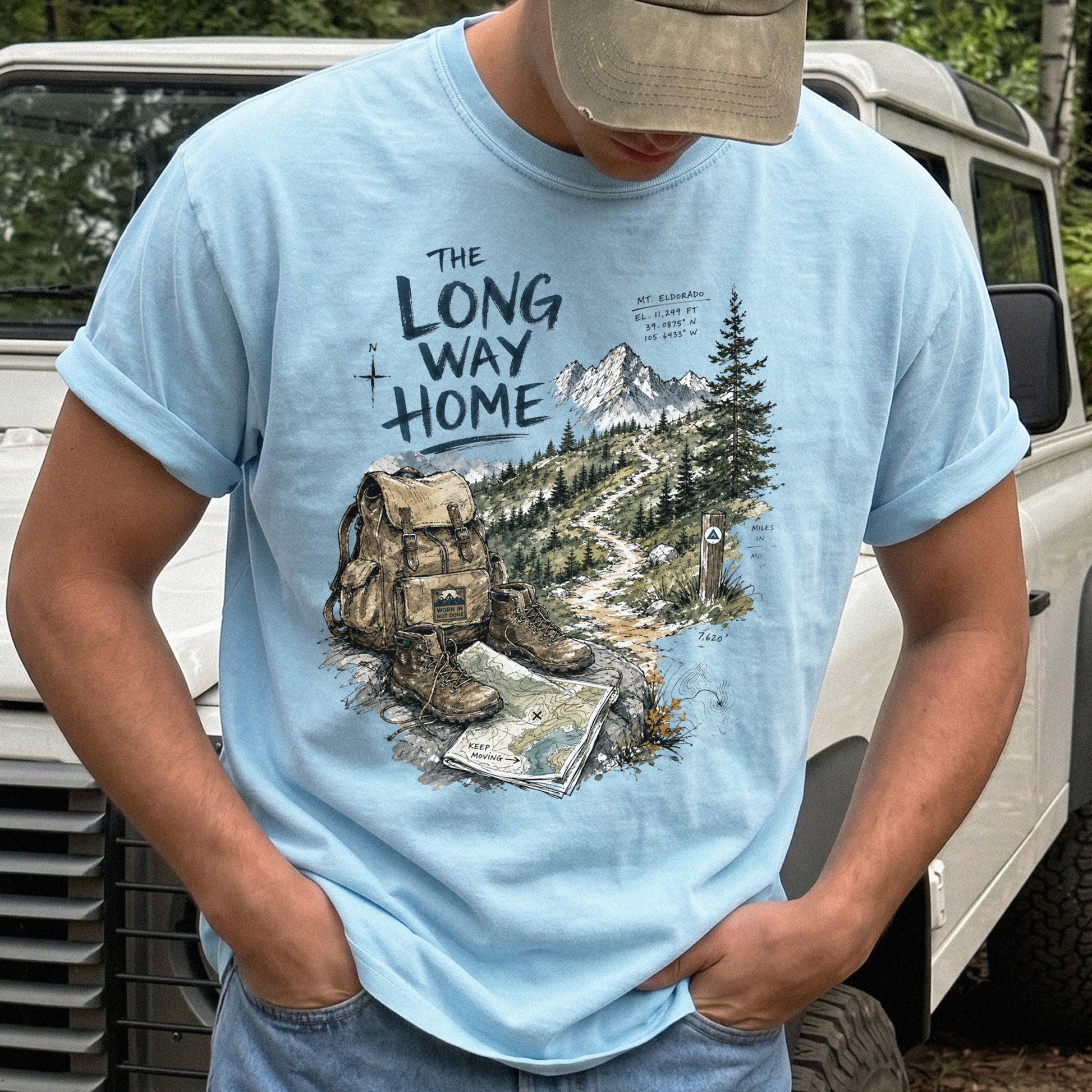 The Long Way Home Comfort Colors Shirt – Scenic Backpacking T-Shirt