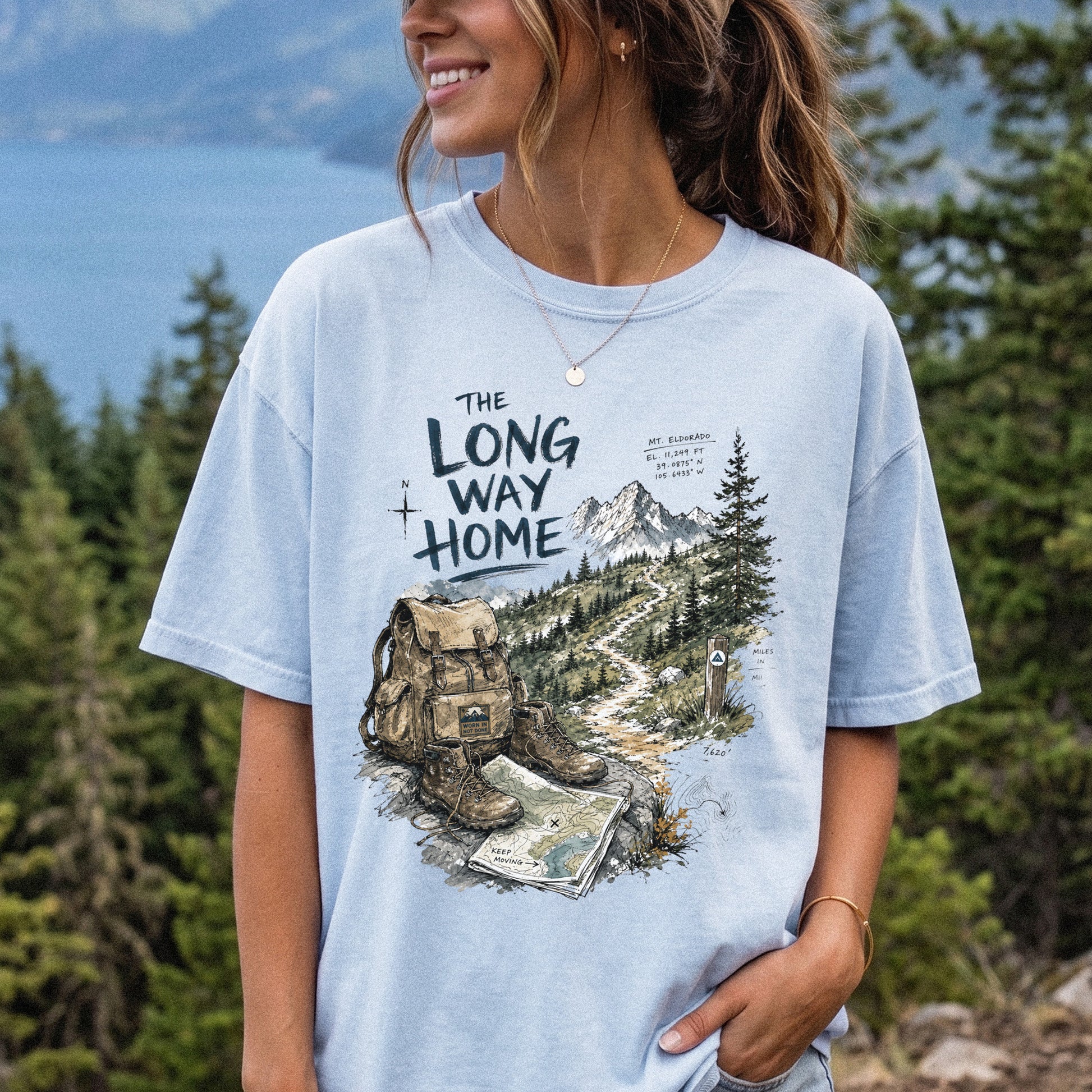 The Long Way Home Comfort Colors Shirt – Scenic Backpacking T-Shirt