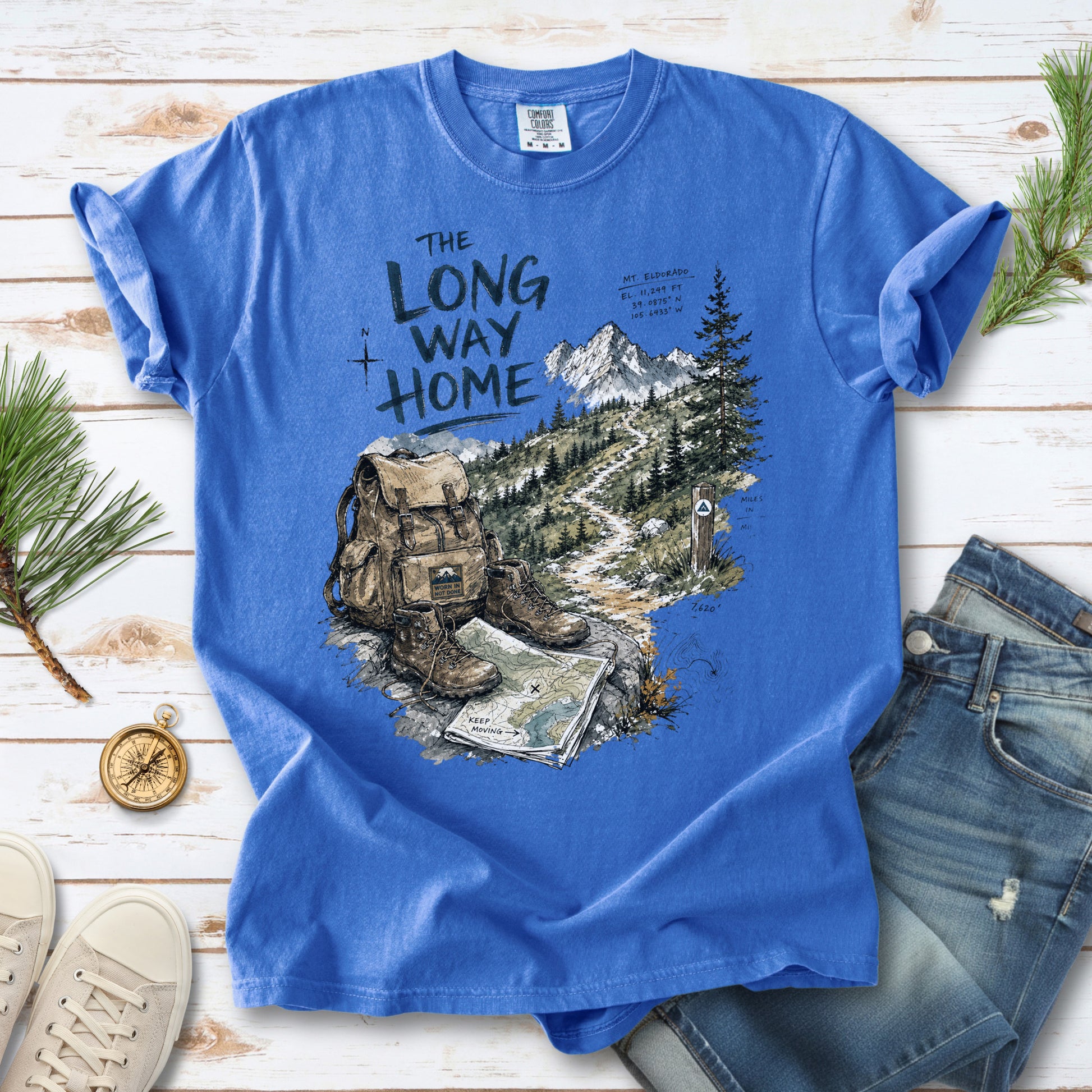 The Long Way Home Comfort Colors Shirt – Scenic Backpacking T-Shirt