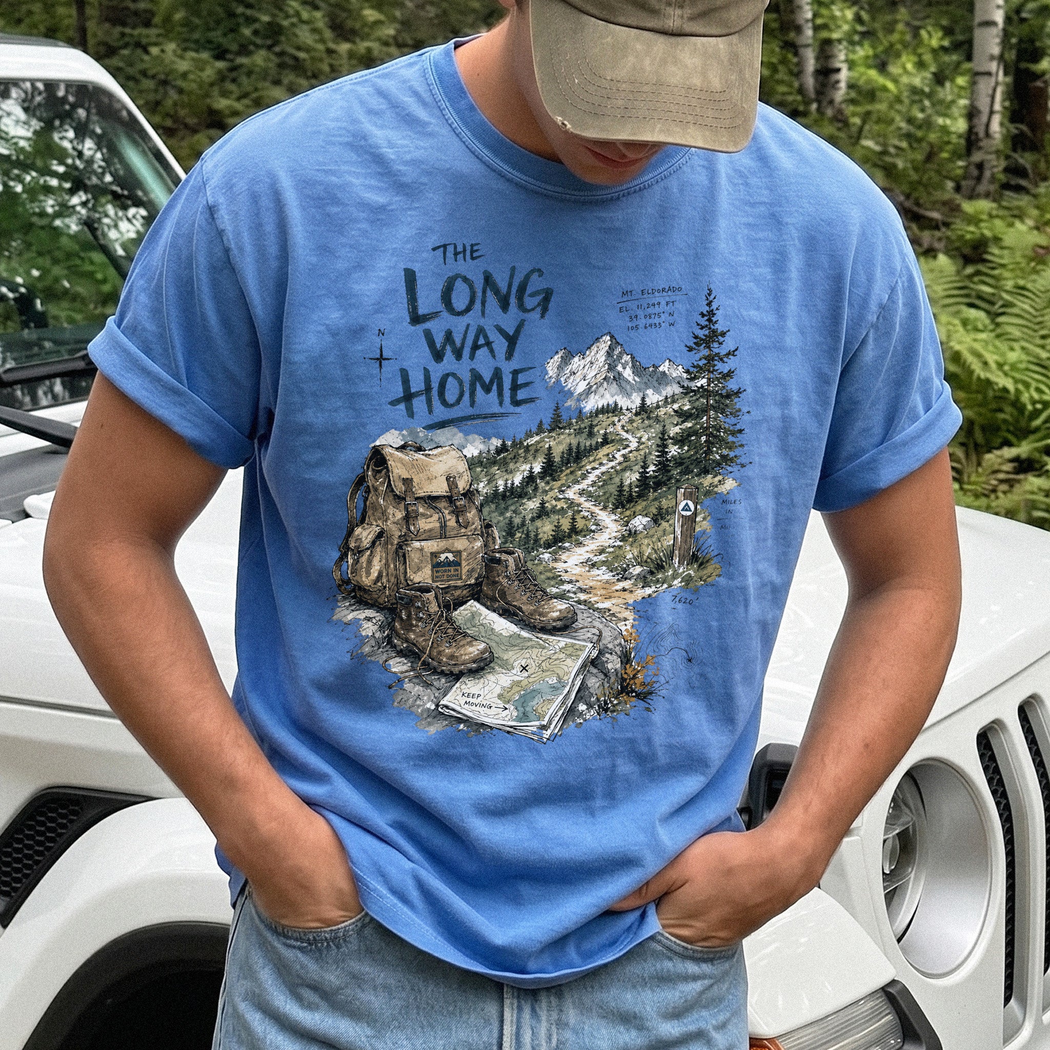The Long Way Home Comfort Colors Shirt – Scenic Backpacking T-Shirt