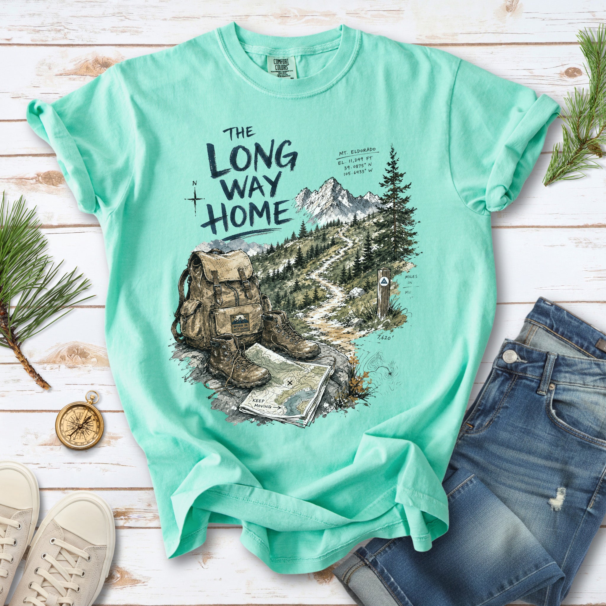 The Long Way Home Comfort Colors Shirt – Scenic Backpacking T-Shirt