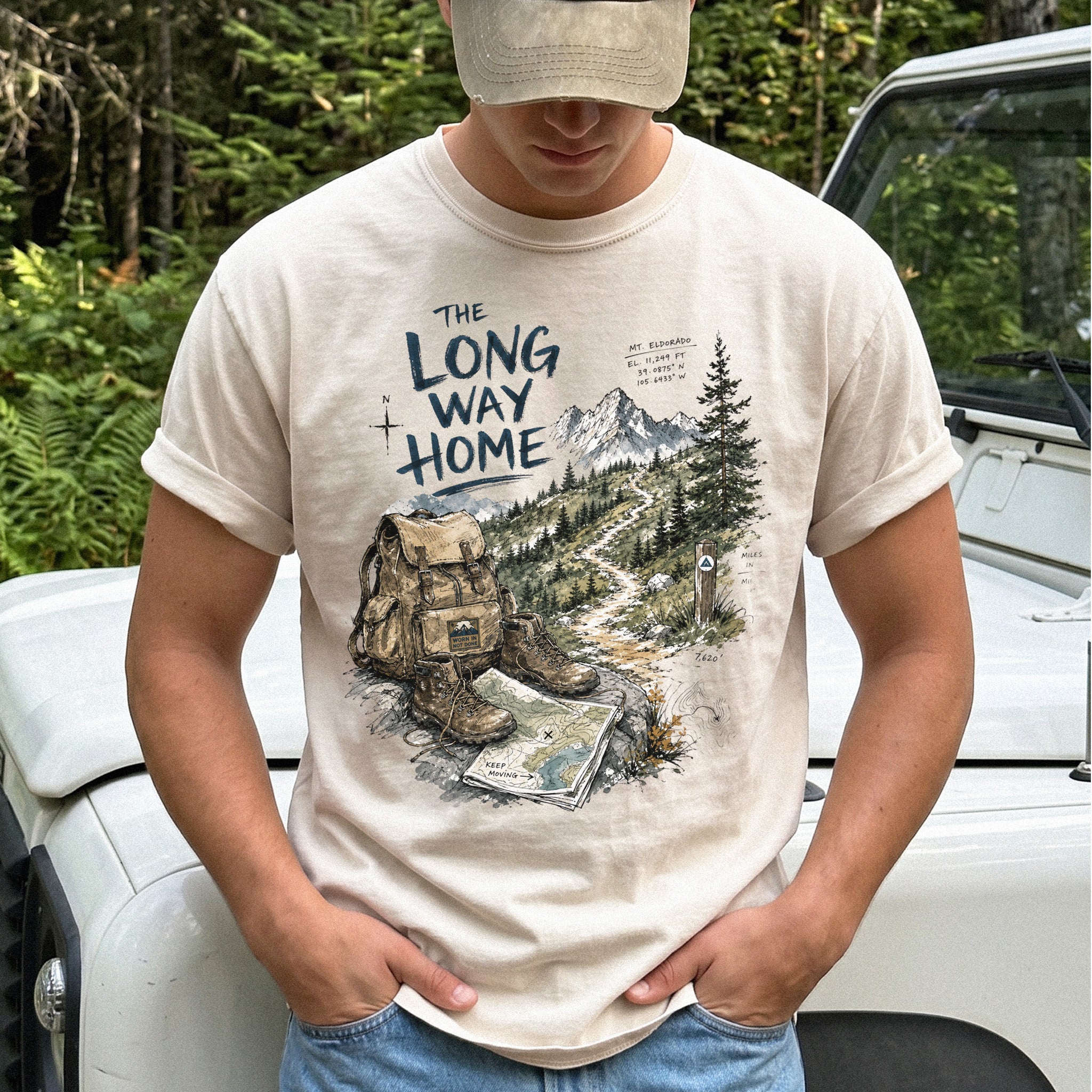 The Long Way Home Comfort Colors Shirt – Scenic Backpacking T-Shirt