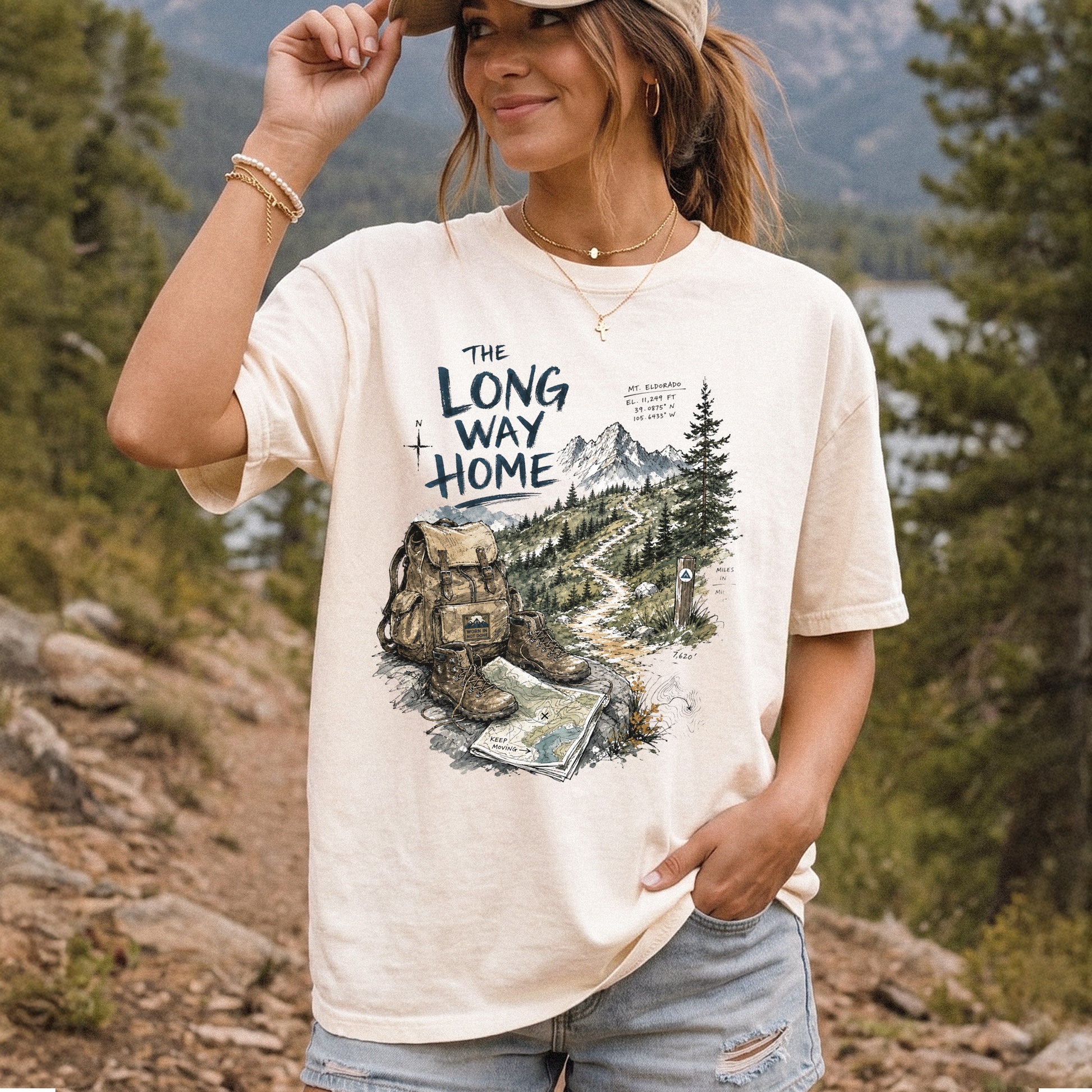 The Long Way Home Comfort Colors Shirt – Scenic Backpacking T-Shirt