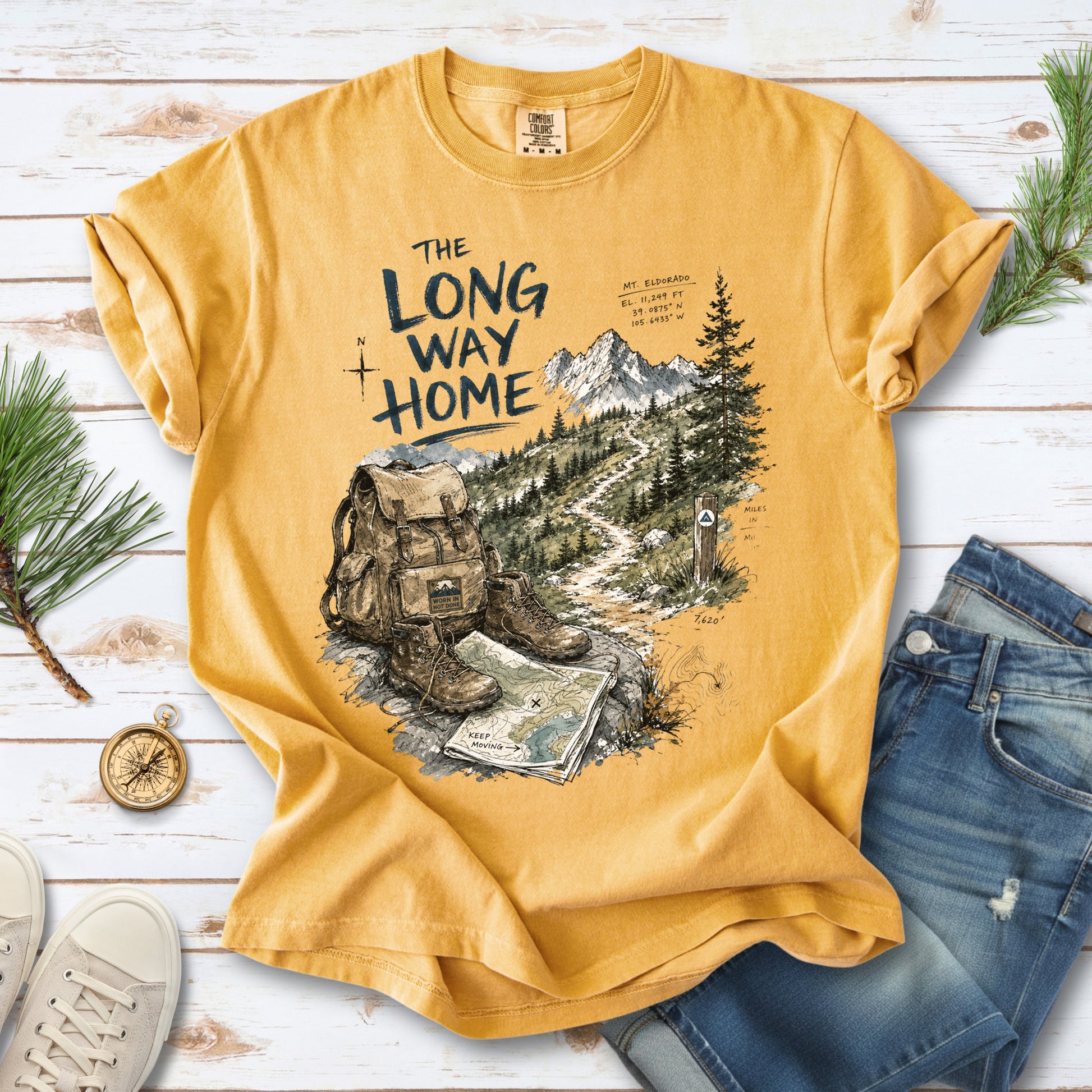 The Long Way Home Comfort Colors Shirt – Scenic Backpacking T-Shirt