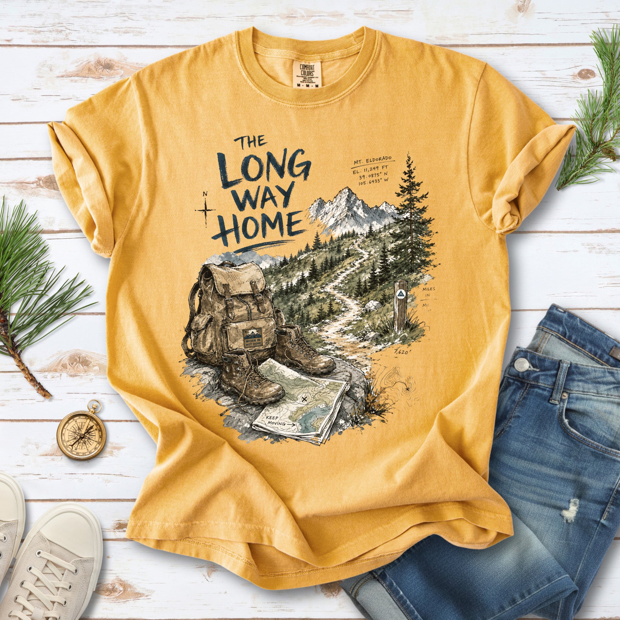 The Long Way Home Comfort Colors Shirt – Scenic Backpacking T-Shirt