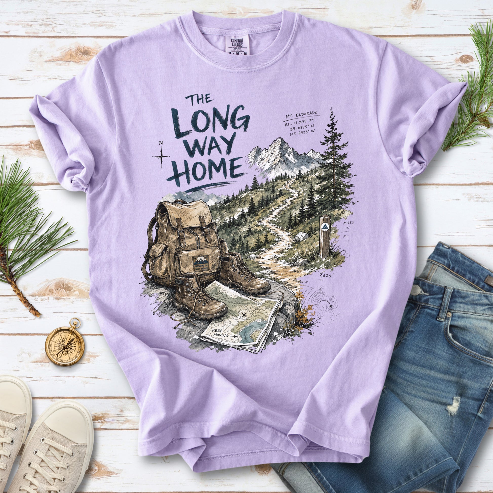 The Long Way Home Comfort Colors Shirt – Scenic Backpacking T-Shirt