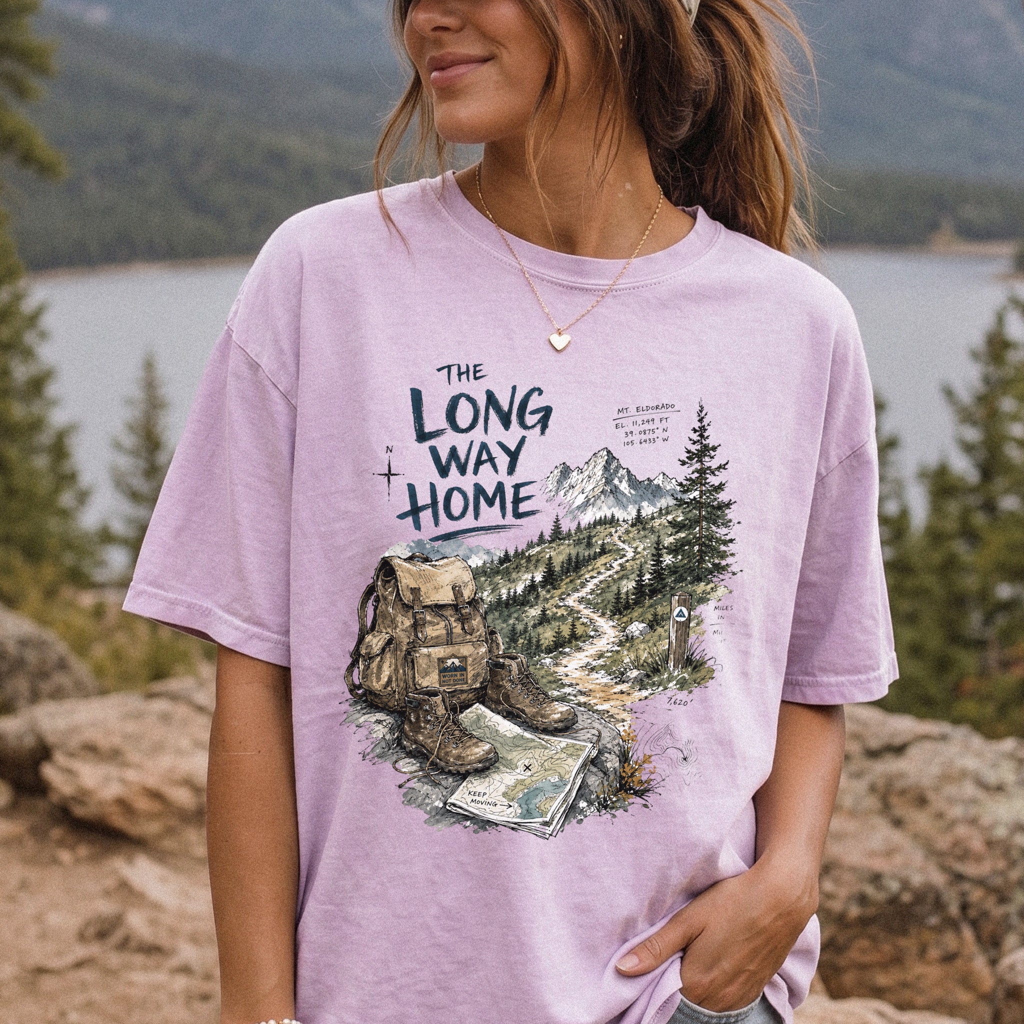The Long Way Home Comfort Colors Shirt – Scenic Backpacking T-Shirt