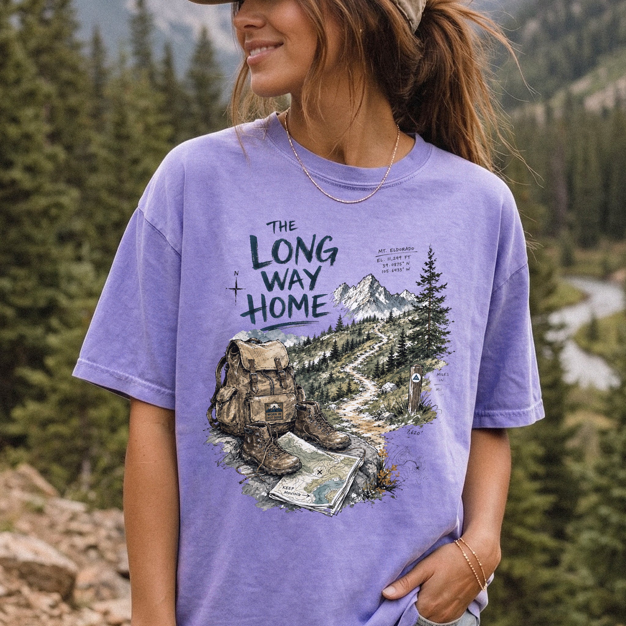 The Long Way Home Comfort Colors Shirt – Scenic Backpacking T-Shirt