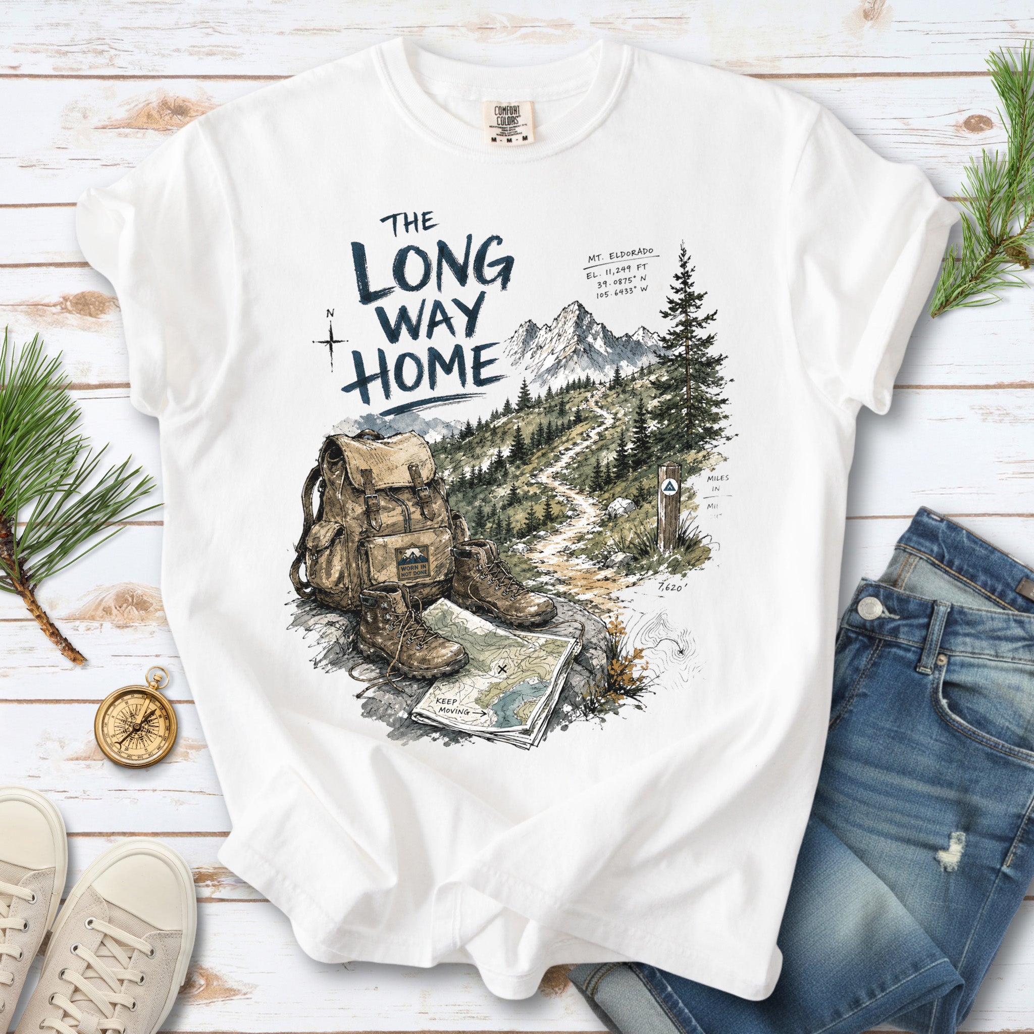 The Long Way Home Comfort Colors Shirt – Scenic Backpacking T-Shirt