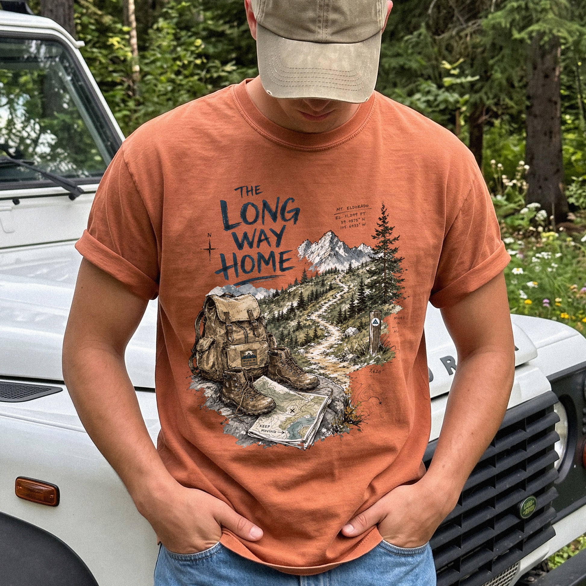 The Long Way Home Comfort Colors Shirt – Scenic Backpacking T-Shirt