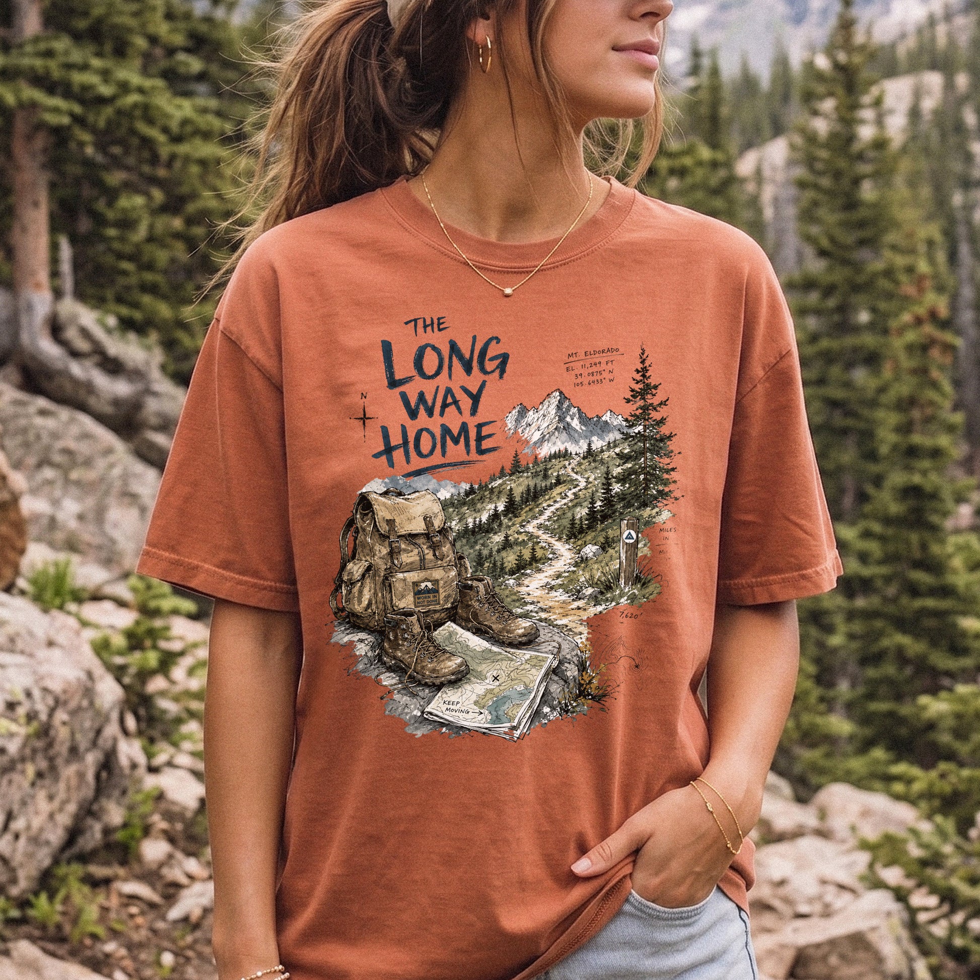 The Long Way Home Comfort Colors Shirt – Scenic Backpacking T-Shirt