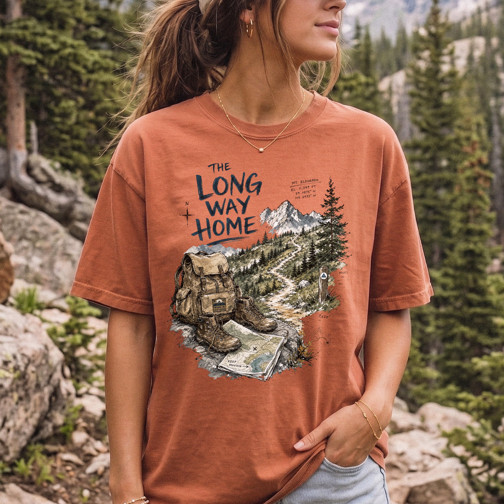 The Long Way Home Comfort Colors Shirt – Scenic Backpacking T-Shirt